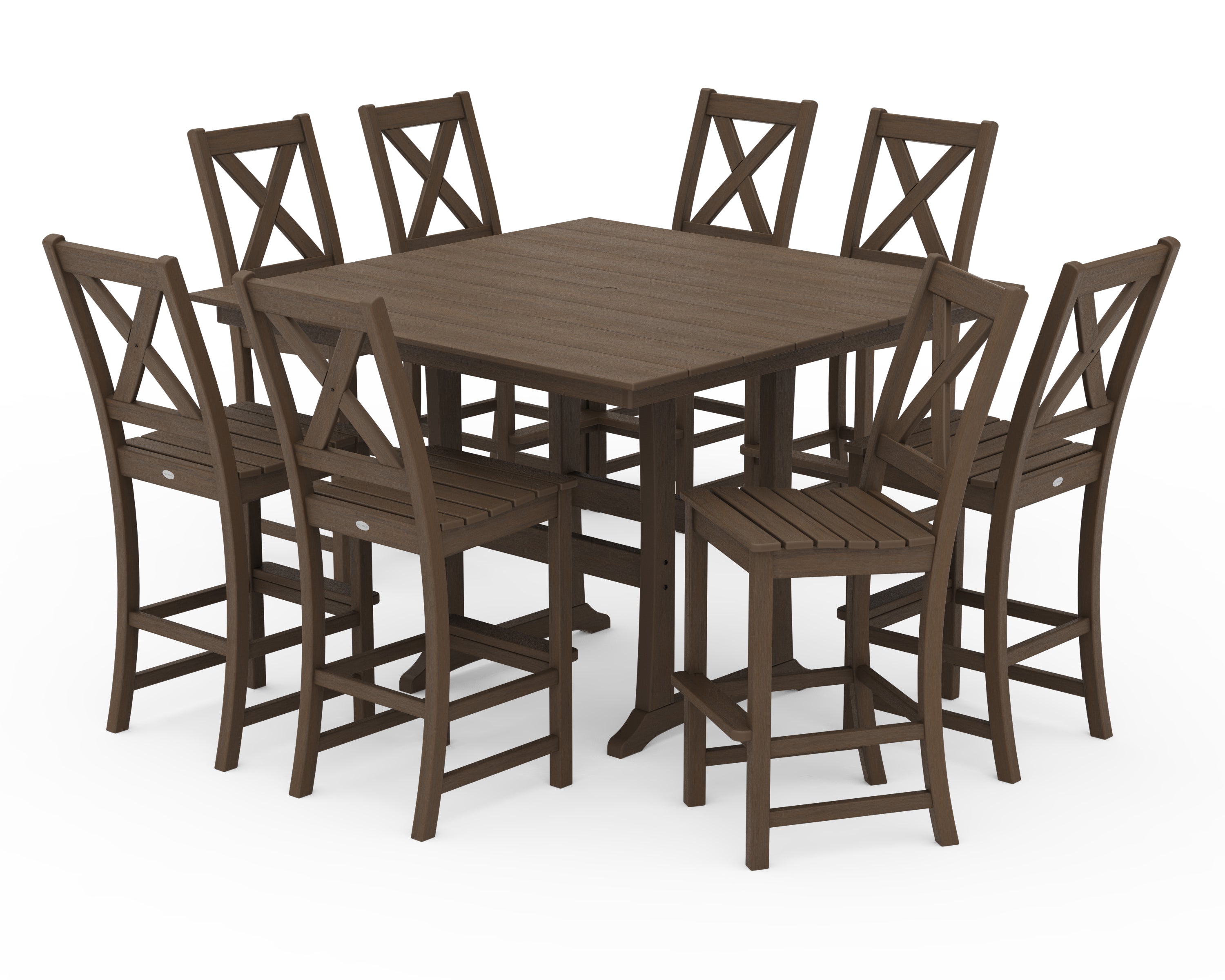 POLYWOOD Braxton 9-Piece Farmhouse Trestle Bar Set in Kona