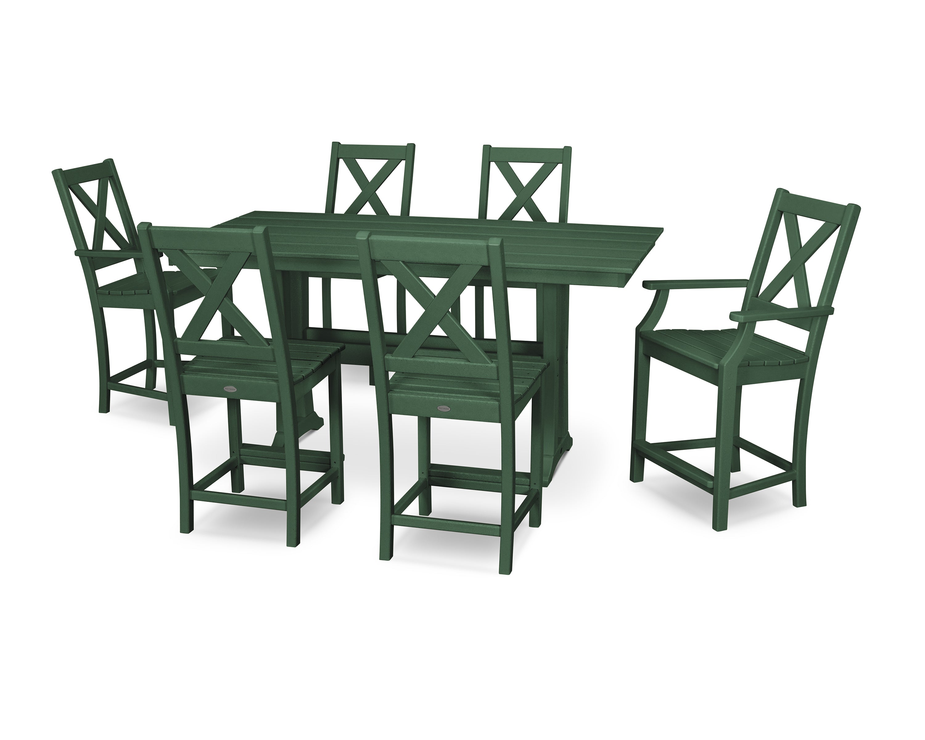 POLYWOOD® Braxton 7-Piece Farmhouse Trestle Counter Set in Green