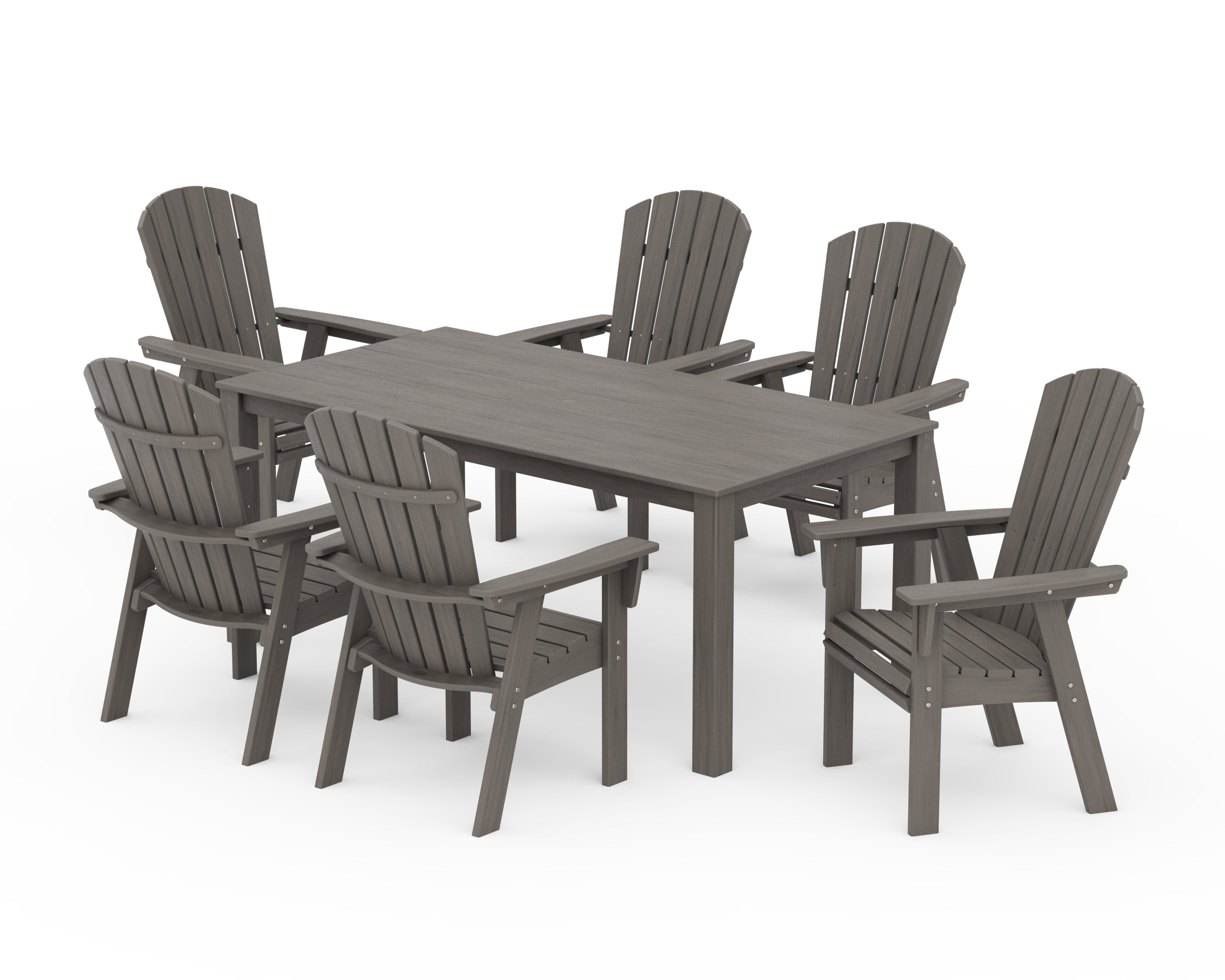 POLYWOOD Nautical Curveback Adirondack 7-Piece Parsons Dining Set in Driftwood