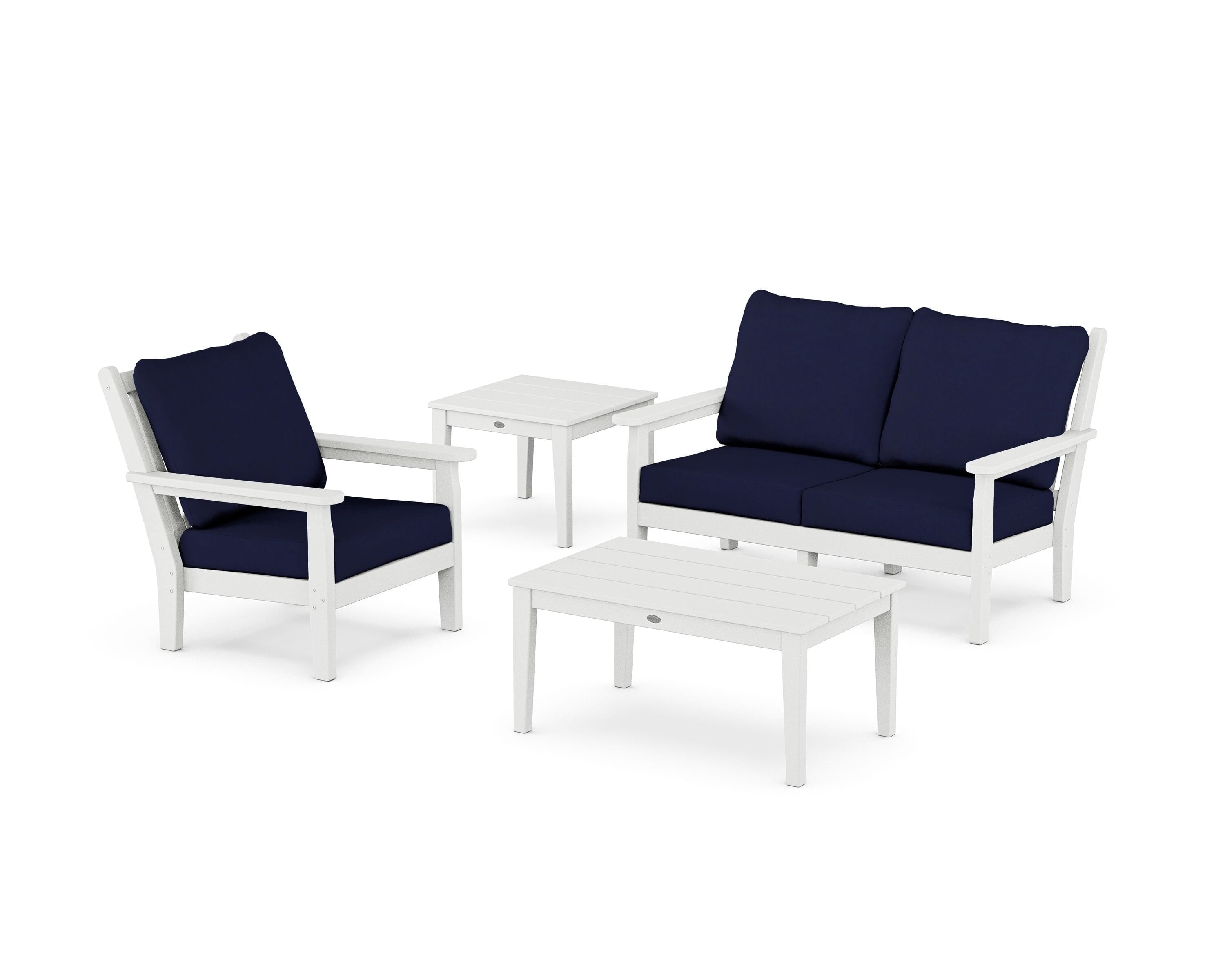 POLYWOOD Chippendale 4-Piece Deep Seating Set in White / Navy