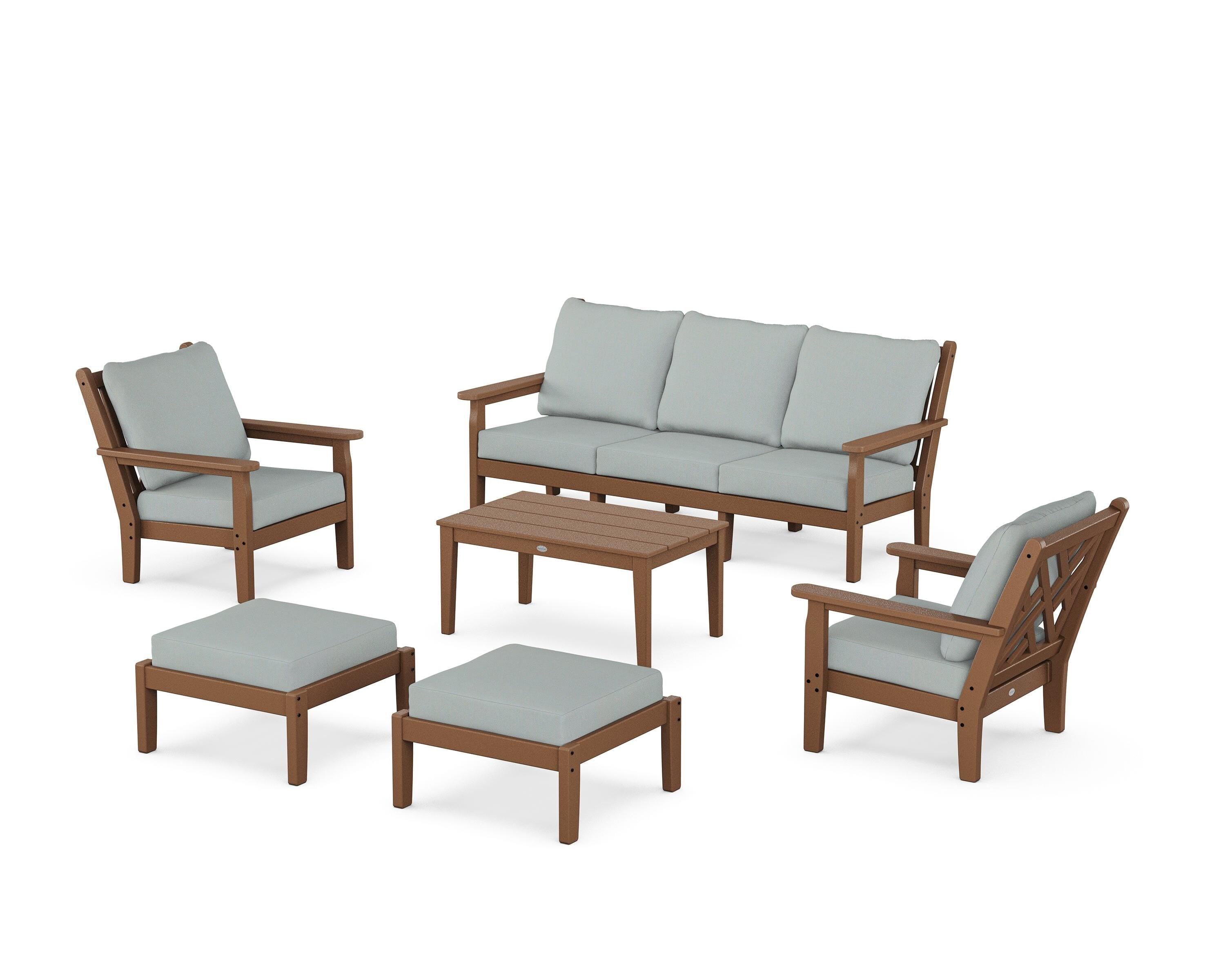 POLYWOOD Chippendale 6-Piece Lounge Sofa Set in Teak / Spa