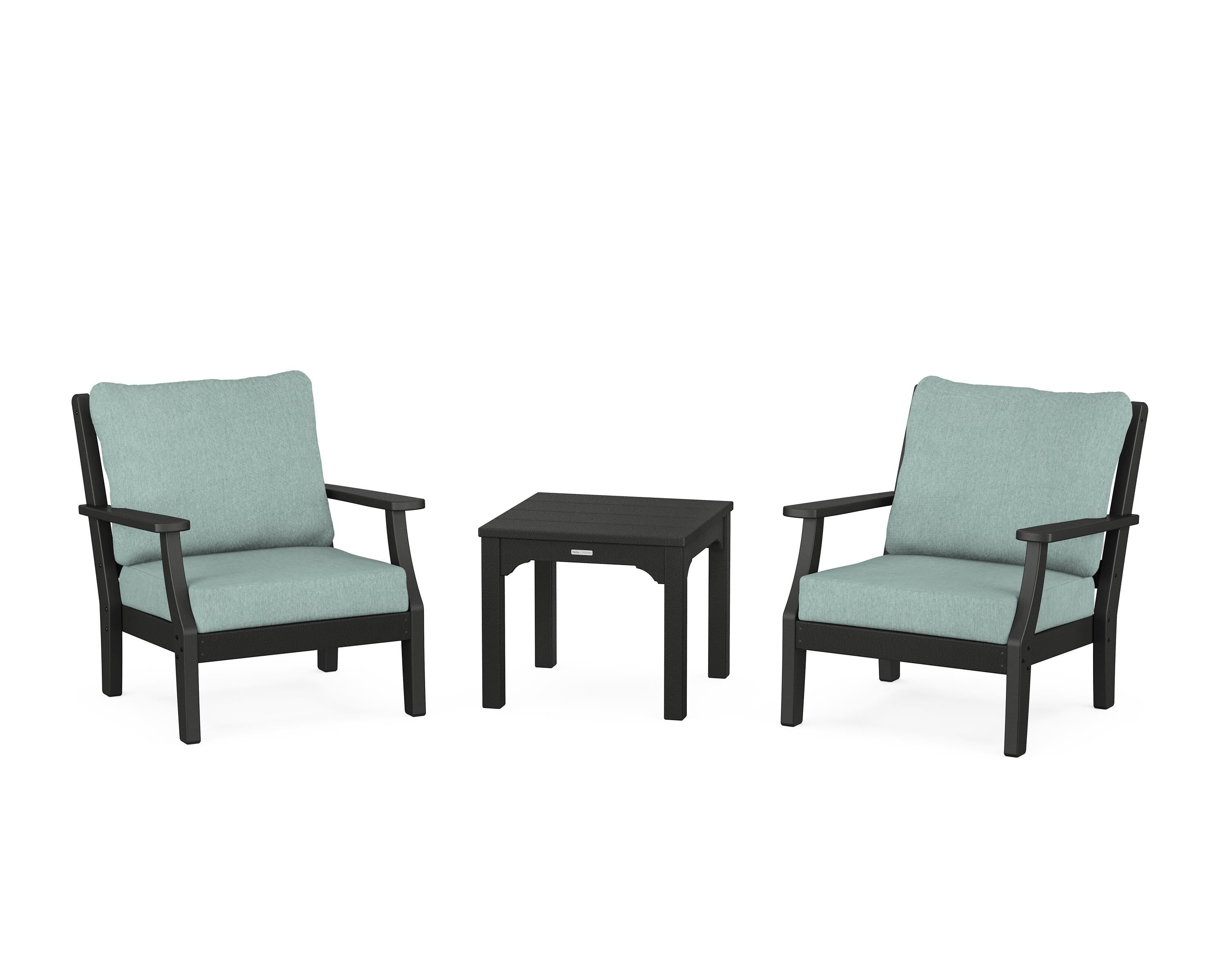 Martha Stewart by POLYWOOD Chinoiserie 3-Piece Deep Seating Set in Black / Glacier Spa