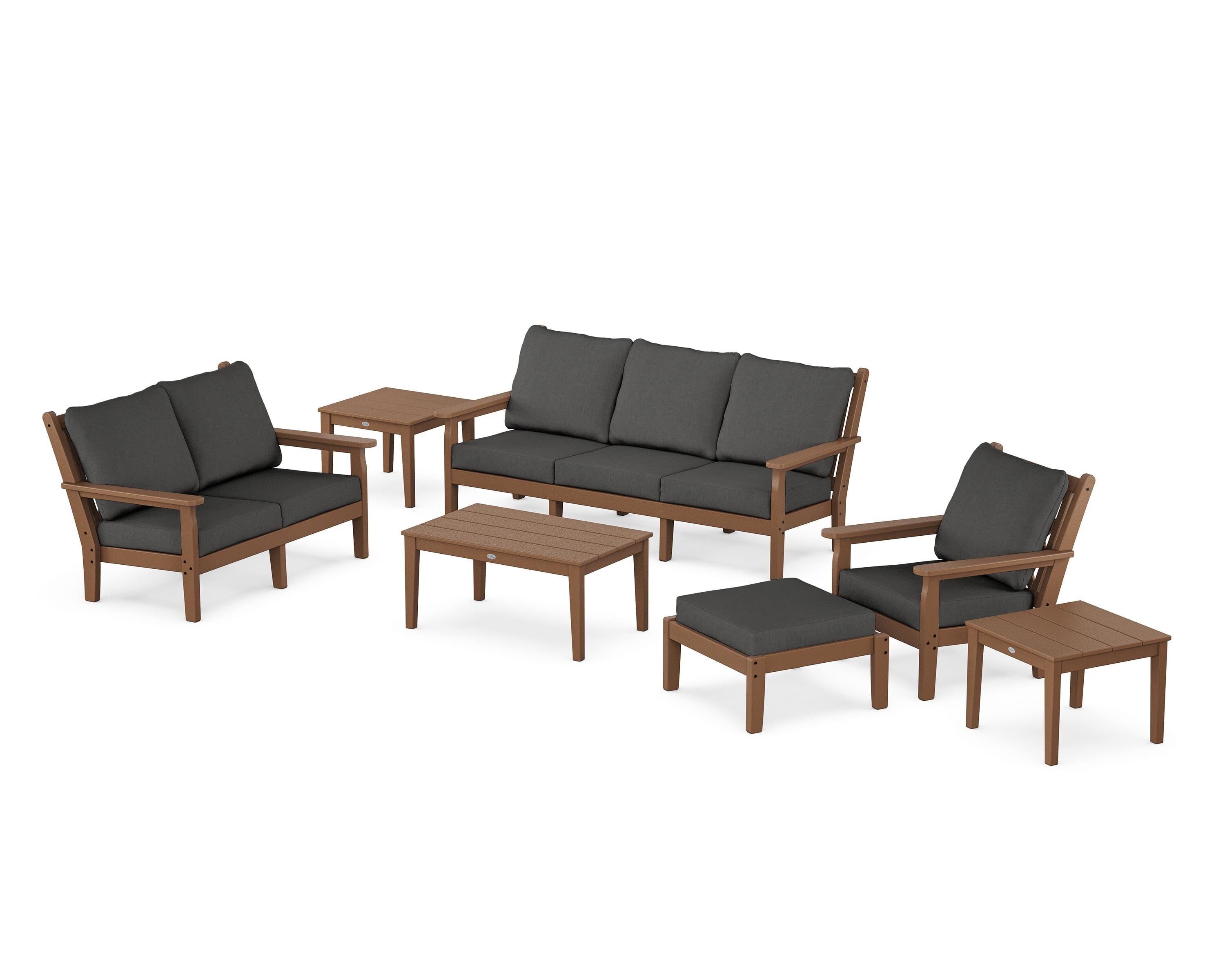 POLYWOOD Chippendale 7-Piece Deep Seating Set in Teak / Spectrum Carbon