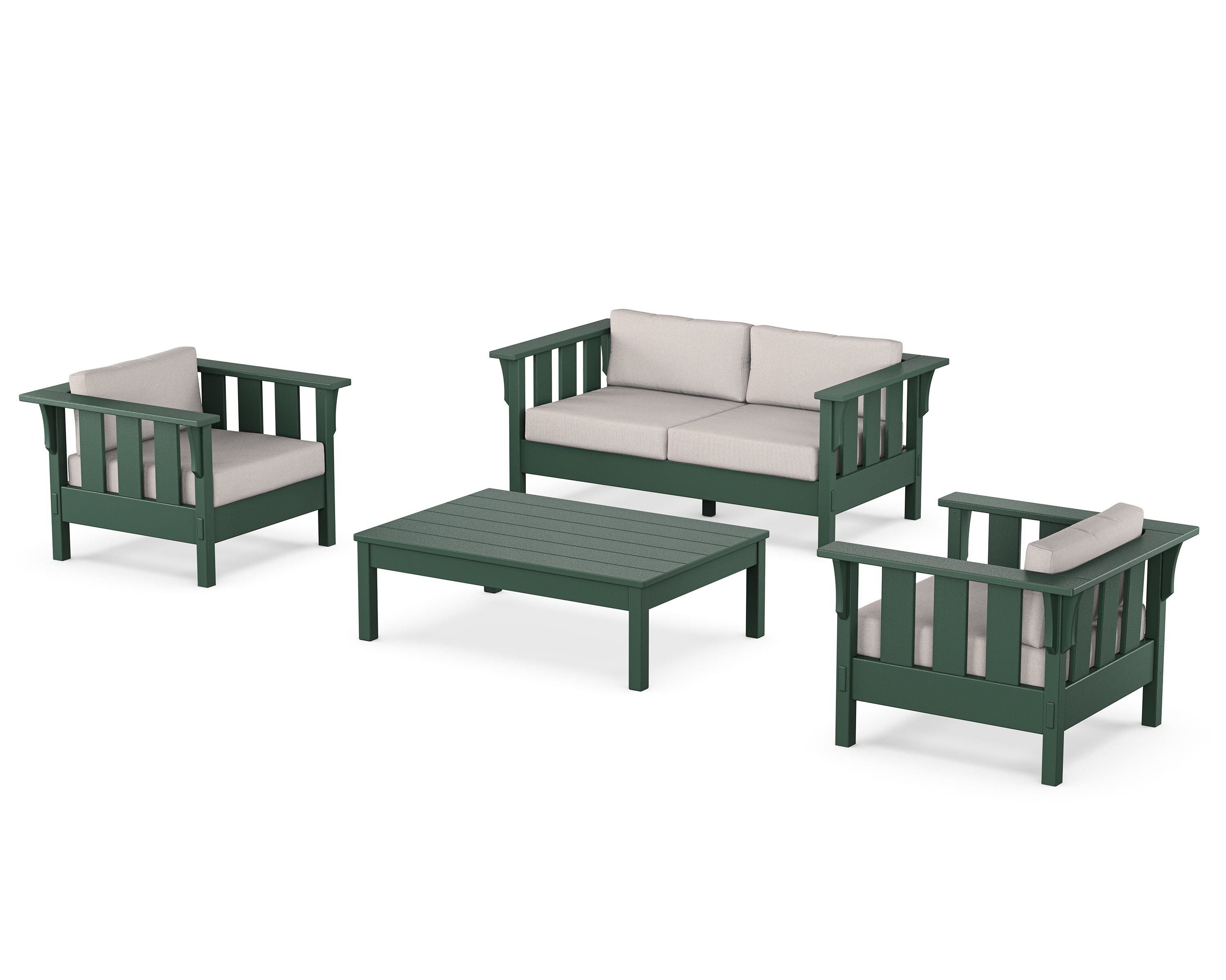 Martha Stewart by POLYWOOD Acadia 4-Piece Deep Seating Set with Loveseat in Green / Dune Burlap