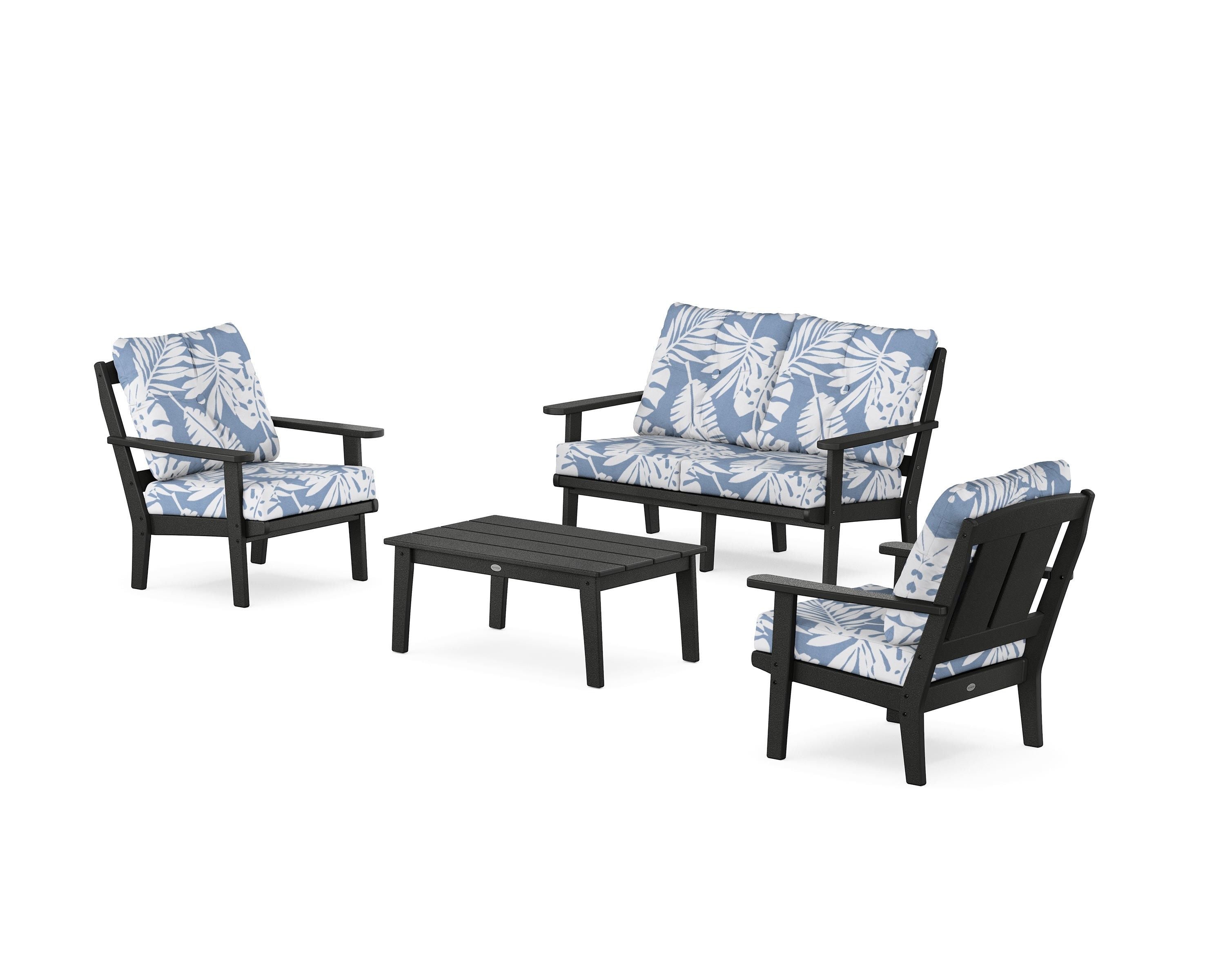 POLYWOOD Mission 4-Piece Deep Seating Set with Loveseat in Black / Leaf Sky Blue