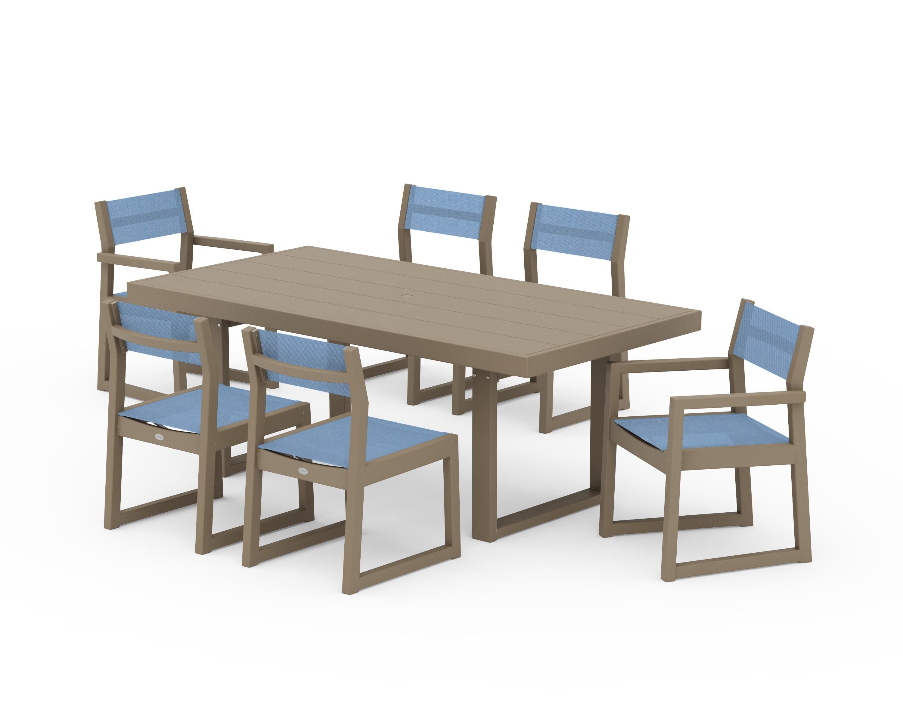 POLYWOOD EDGE Sling 7-Piece Dining Set in Vintage Sahara / Poolside Sling