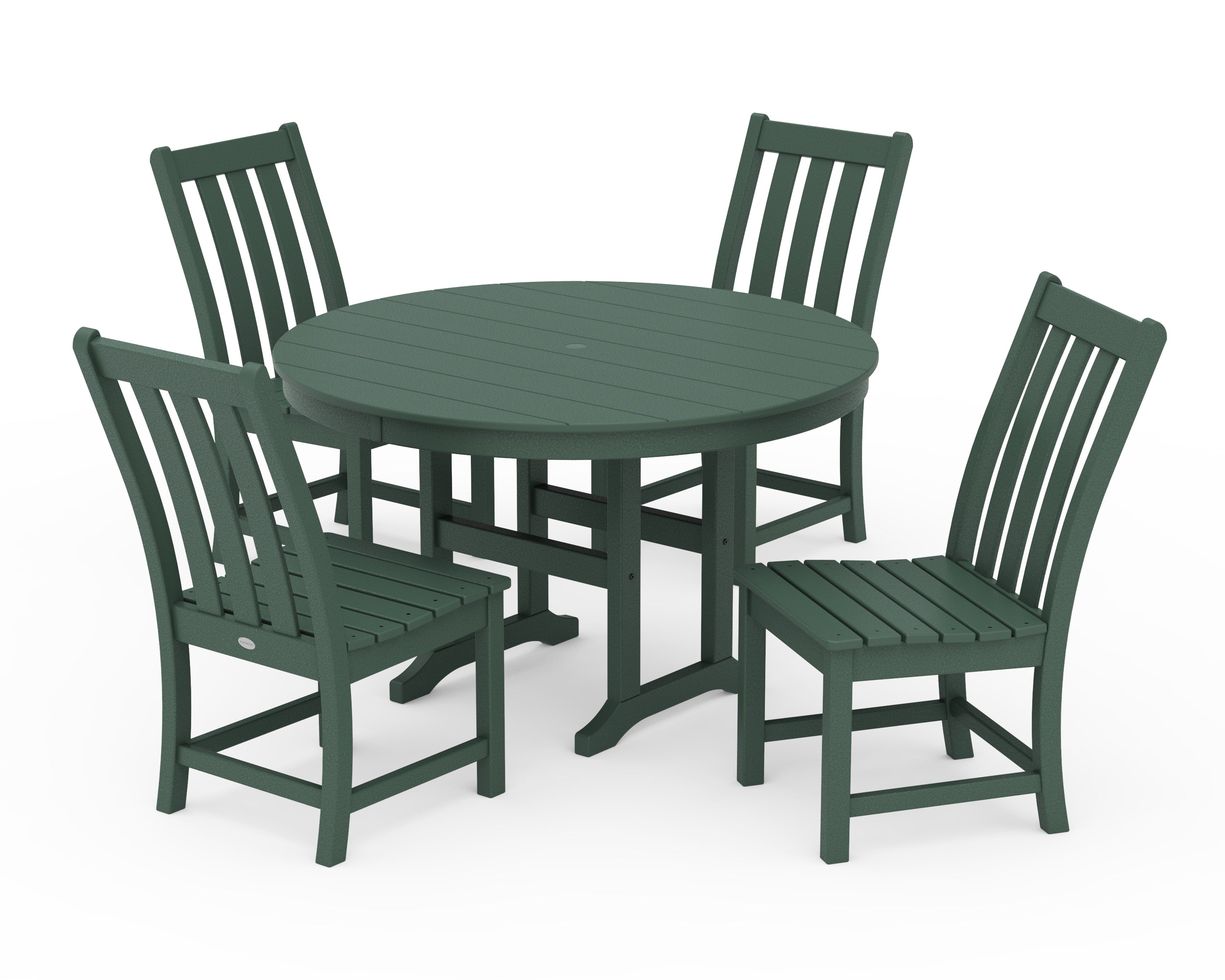 POLYWOOD Vineyard 5-Piece Round Farmhouse Side Chair Dining Set in Green