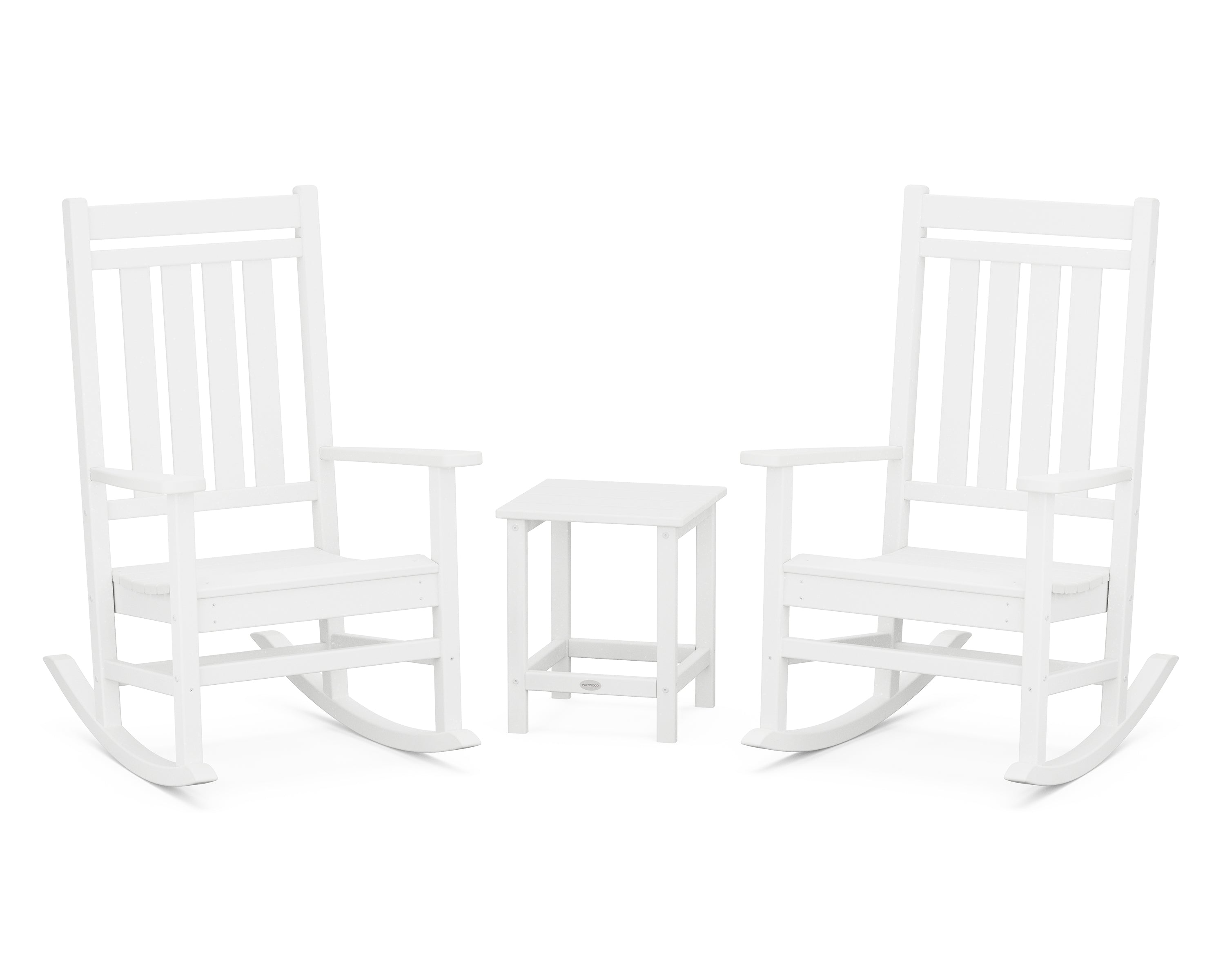 POLYWOOD® Estate 3-Piece Rocking Chair Set with Long Island 18" Side Table in White