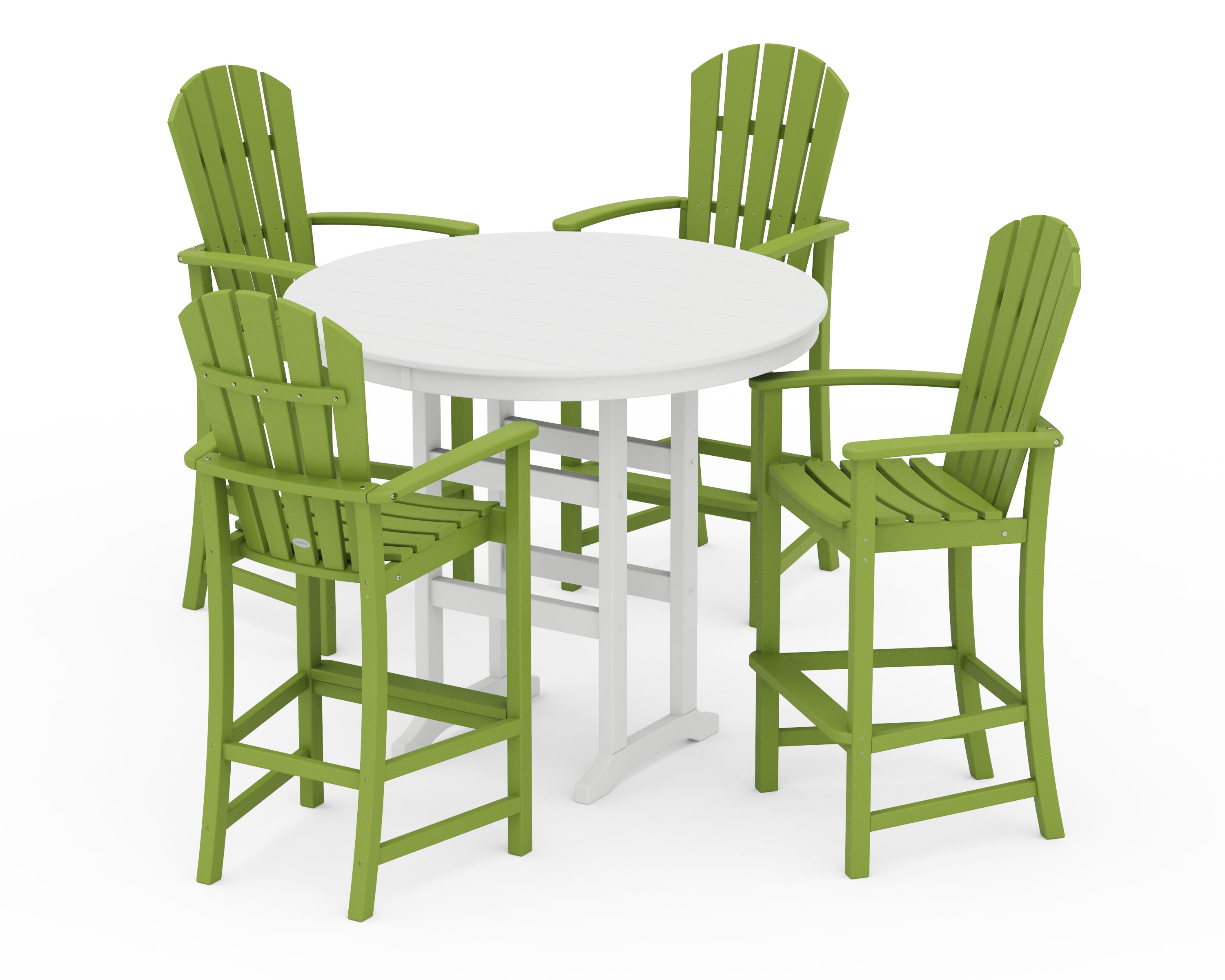 POLYWOOD Palm Coast 5-Piece Round Farmhouse Bar Set in Lime / White