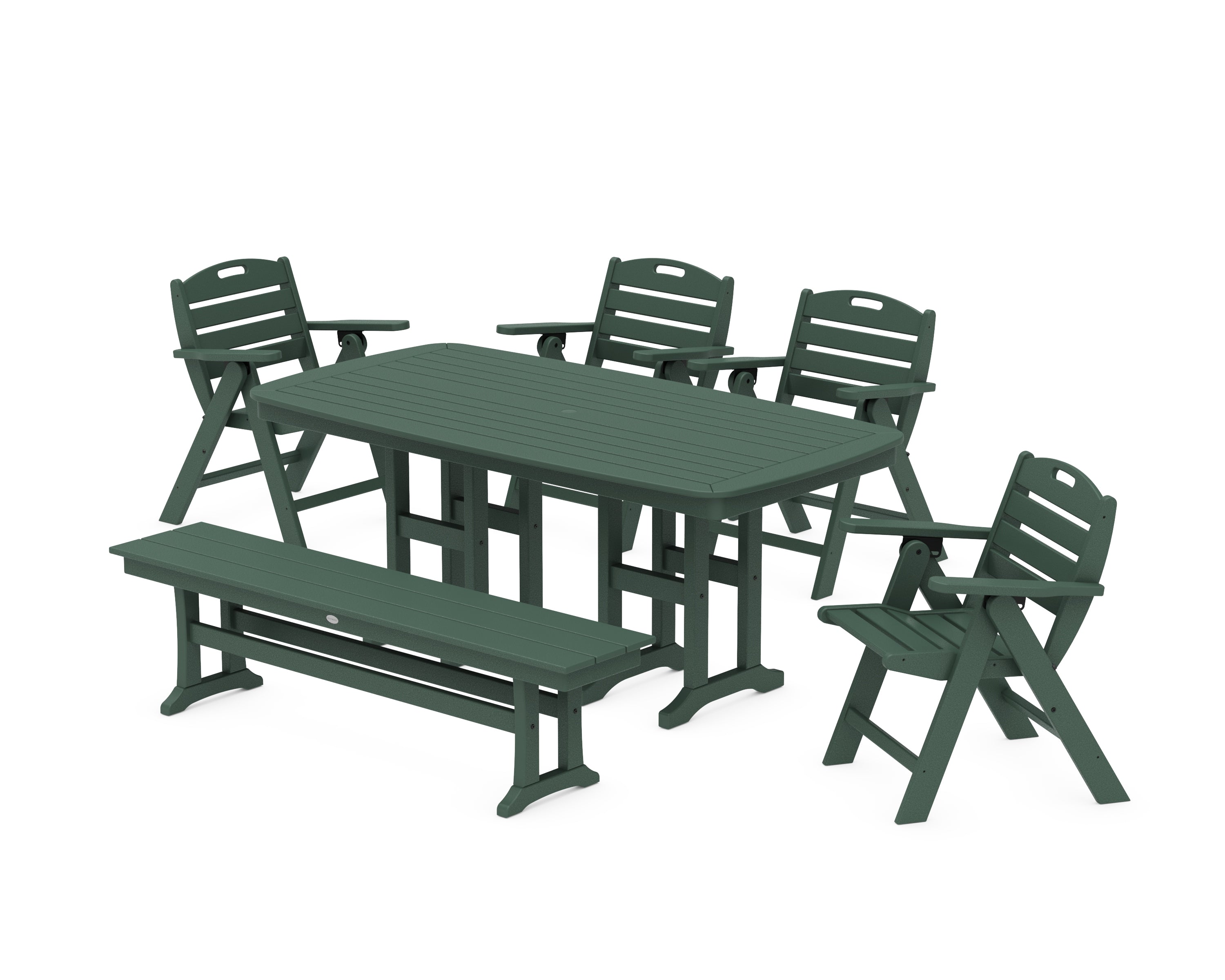 POLYWOOD Nautical Lowback 6-Piece Dining Set with Bench in Green