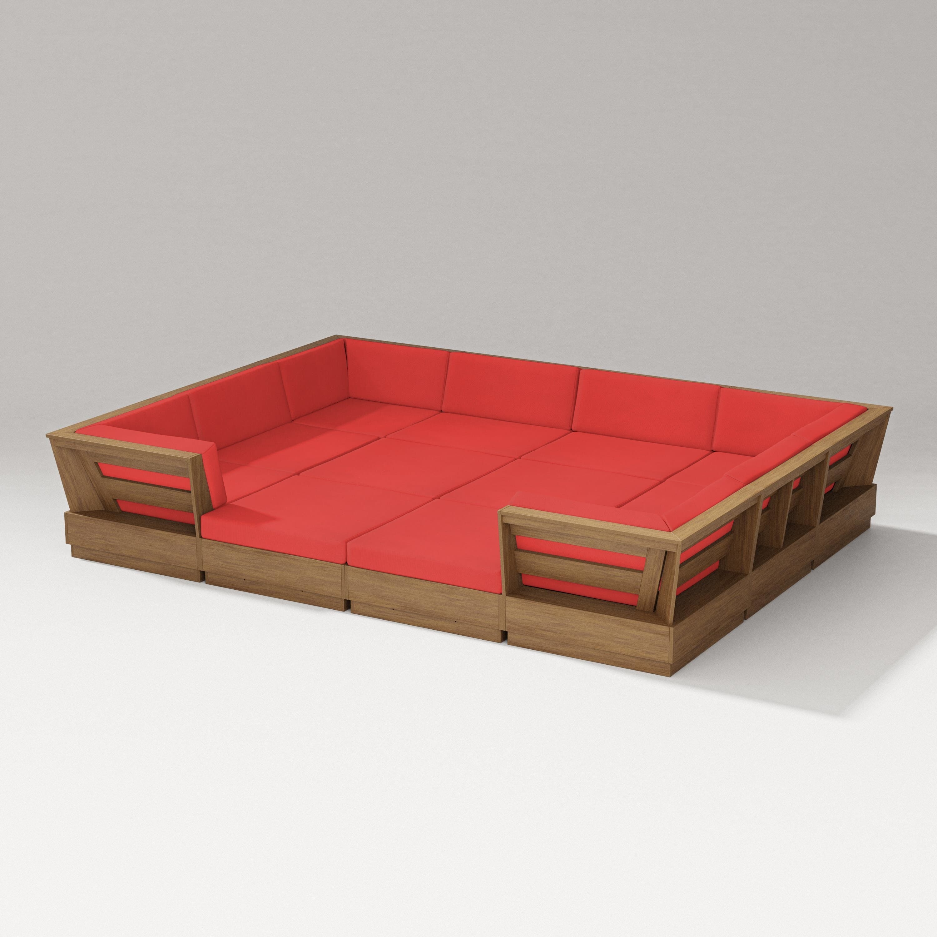 PW Designer Series Elevate 12-Piece Pit Sectional in Natural / Crimson Linen