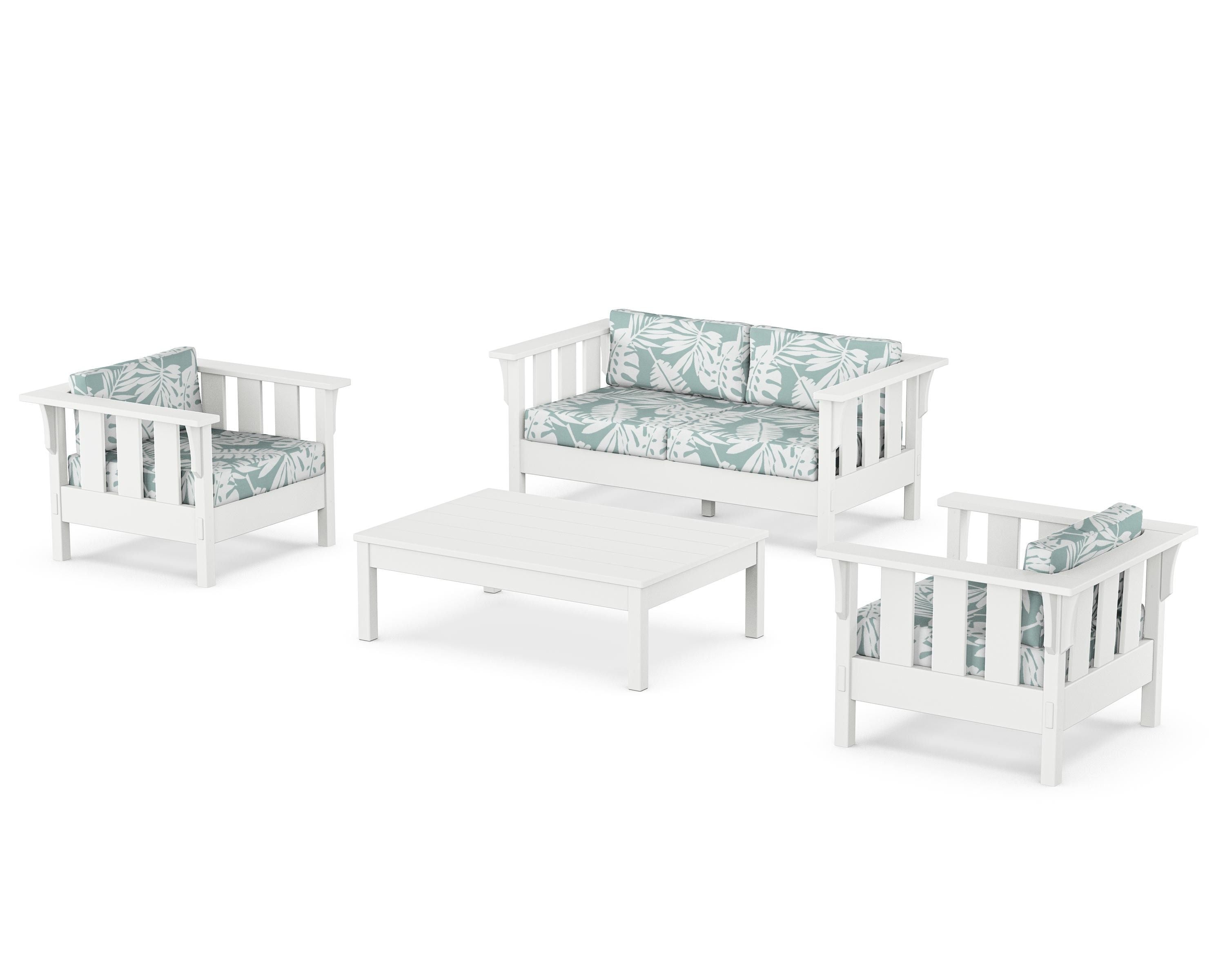 Martha Stewart by POLYWOOD Acadia 4-Piece Deep Seating Set with Loveseat in White / Leaf Glacier Spa