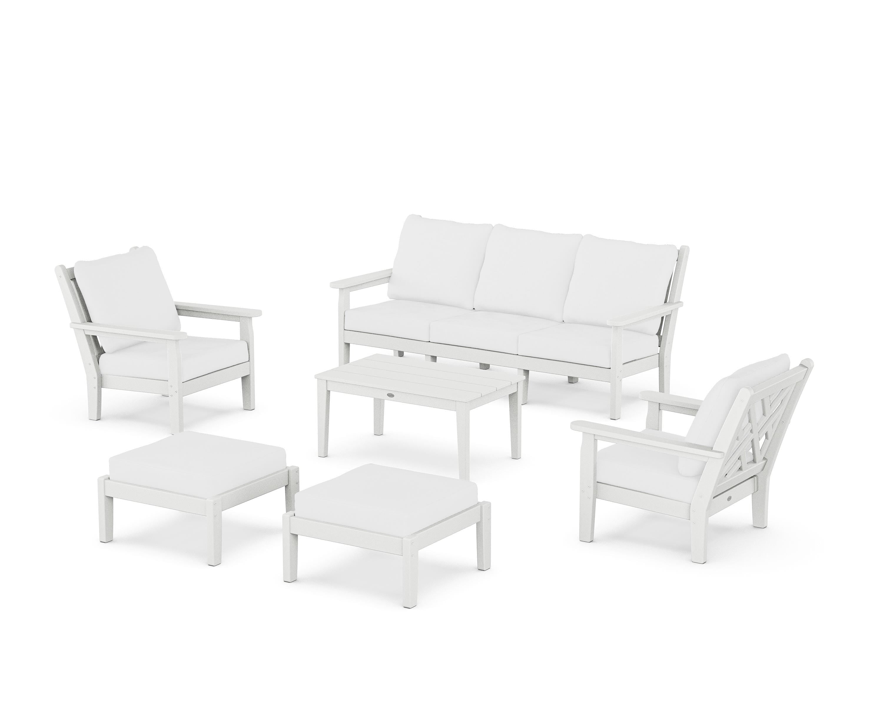 POLYWOOD Chippendale 6-Piece Lounge Sofa Set in White / Natural