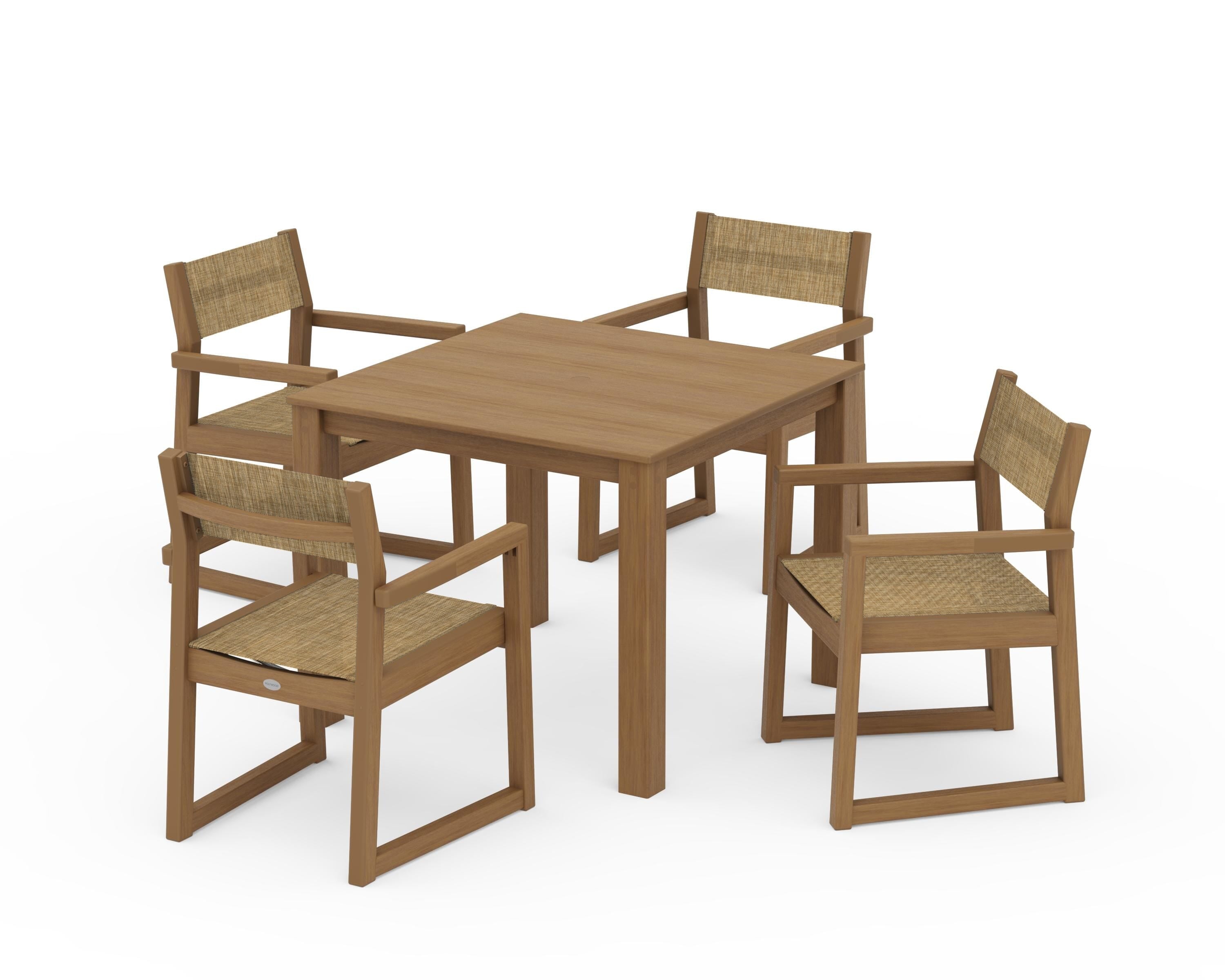 POLYWOOD EDGE Sling Arm Chair 5-Piece Parsons Dining Set in Natural / Burlap Sling