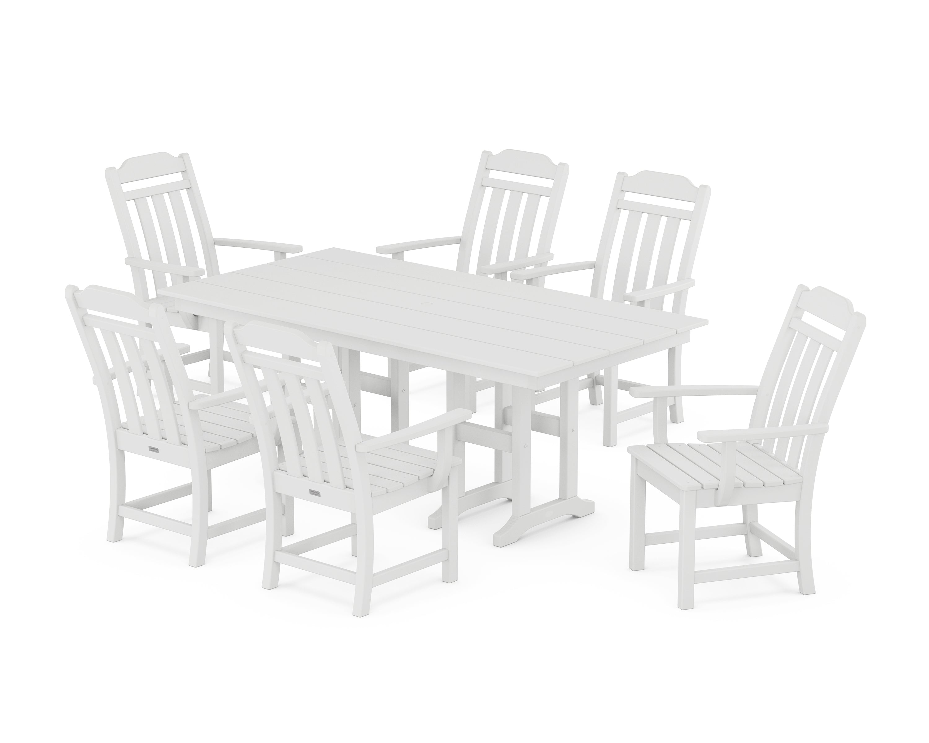 Polywood Country Living Arm Chair 7-Piece Farmhouse Dining Set in White