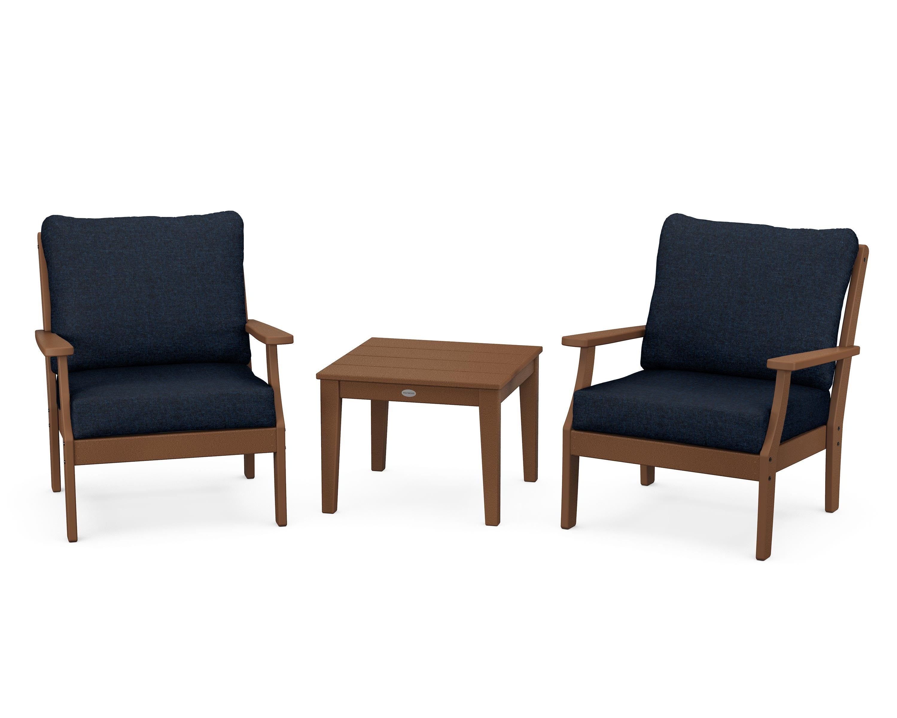 POLYWOOD Braxton 3-Piece Deep Seating Set in Teak / Marine Indigo