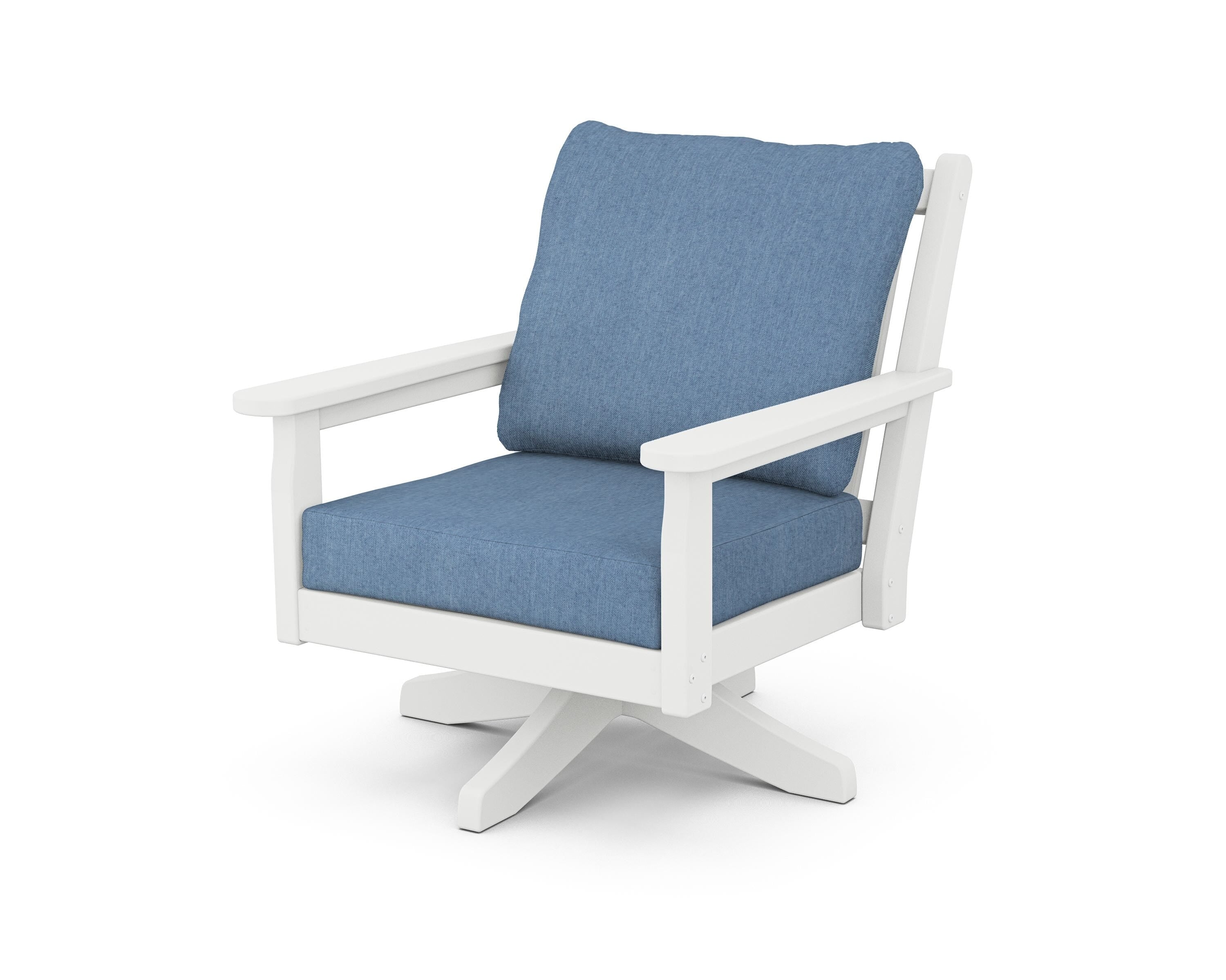 POLYWOOD Chippendale Deep Seating Swivel Chair in White / Sky Blue