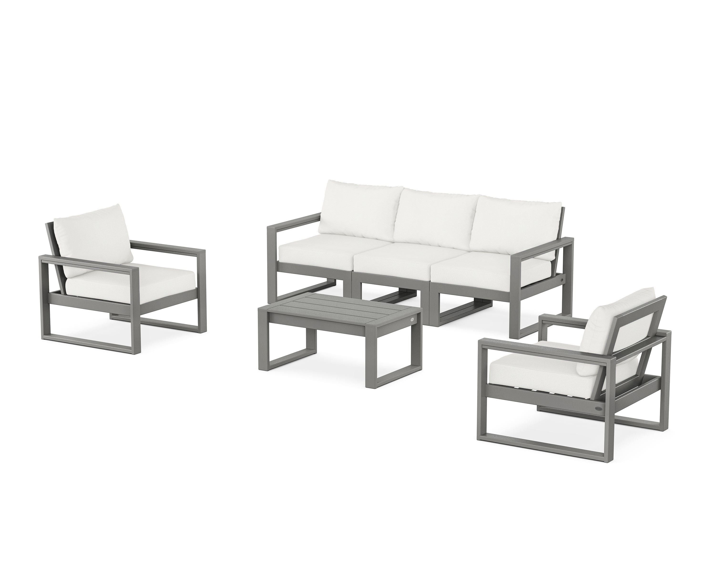 POLYWOOD EDGE Sectional 4-Piece Deep Seating Set with Sofa in Slate Grey / Natural Linen
