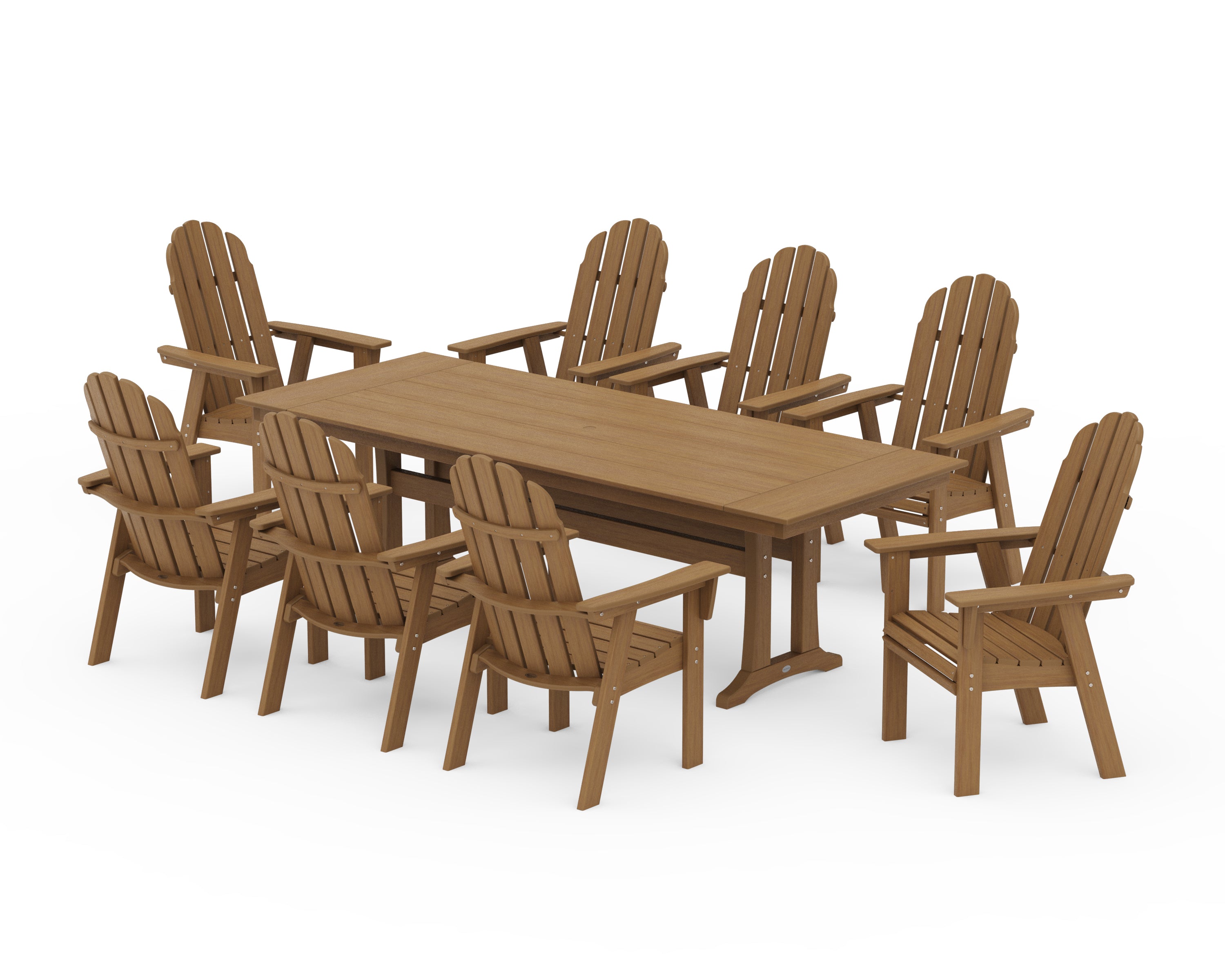 POLYWOOD Vineyard 9-Piece Curveback Adirondack Farmhouse Dining Set with Trestle Legs in Natural