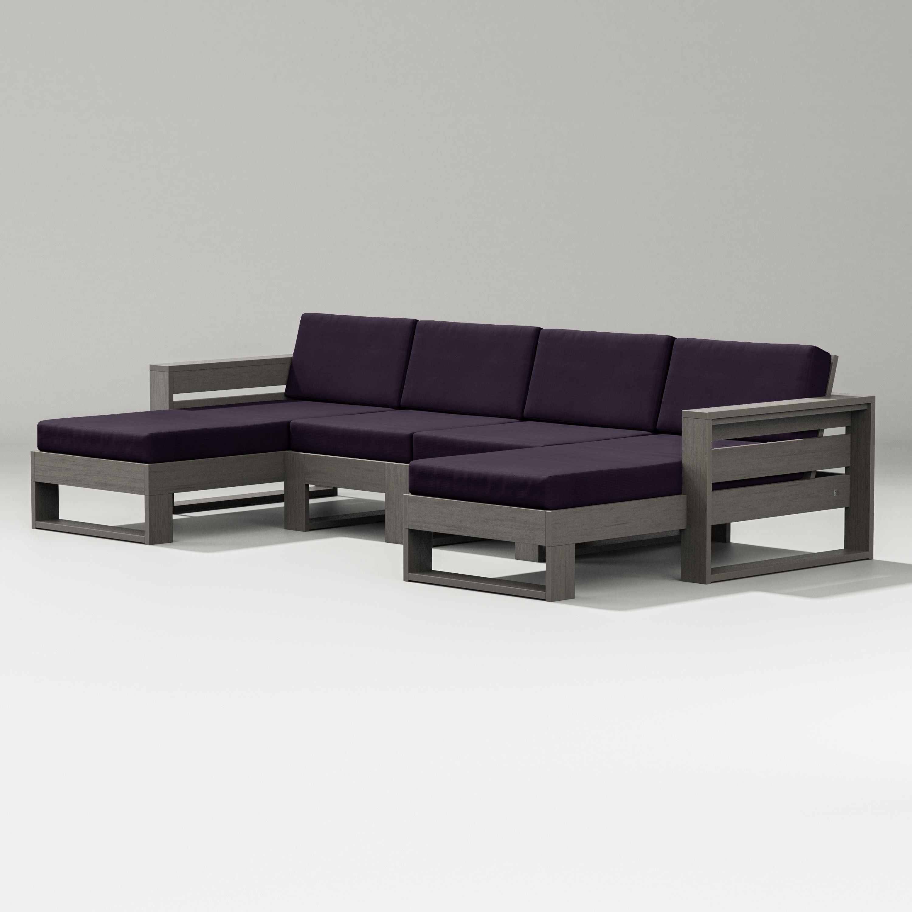 PW Designer Series Latitude Double Chaise Sectional in Driftwood / Navy Linen