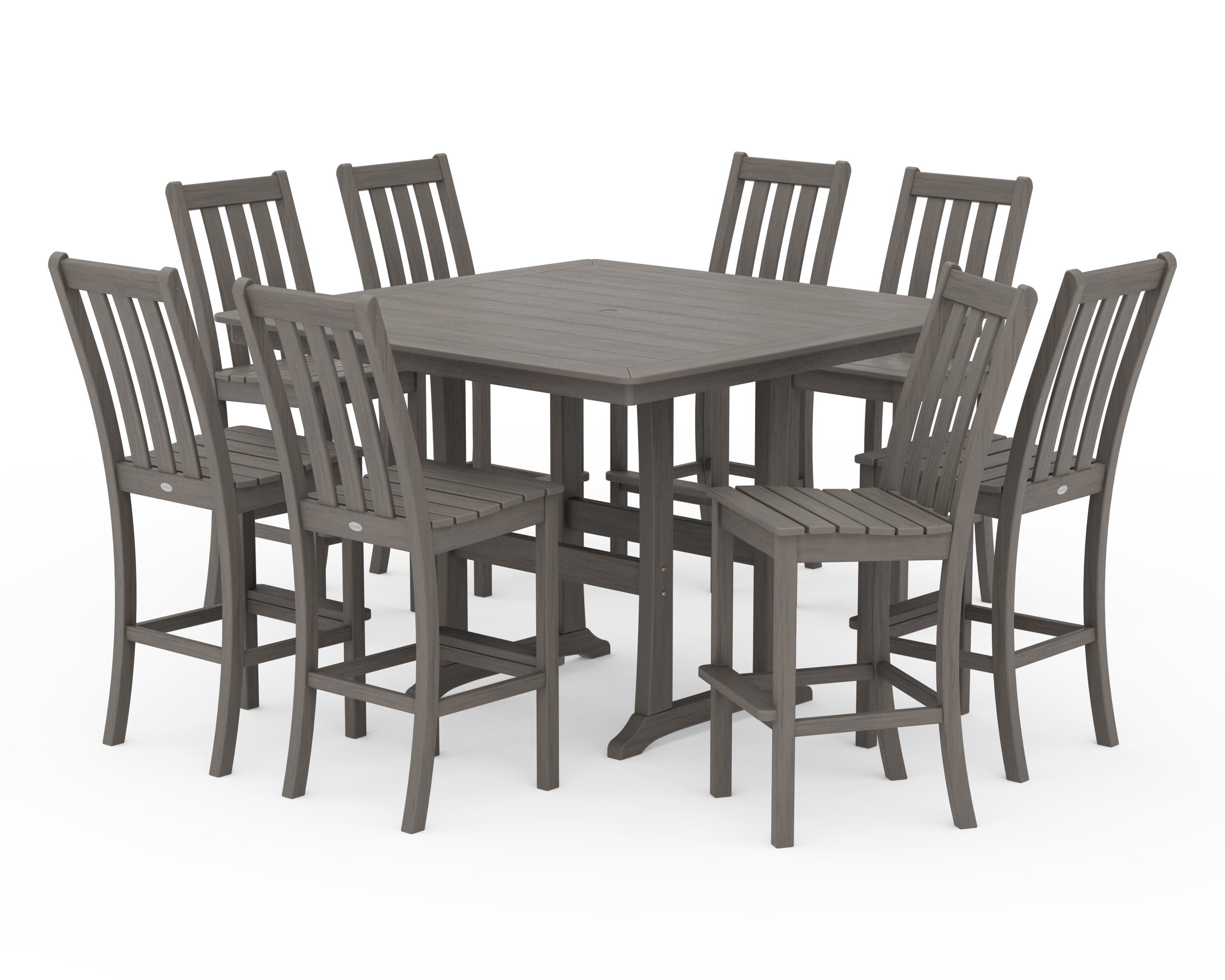 POLYWOOD Vineyard 9-Piece Nautical Trestle Bar Set in Driftwood