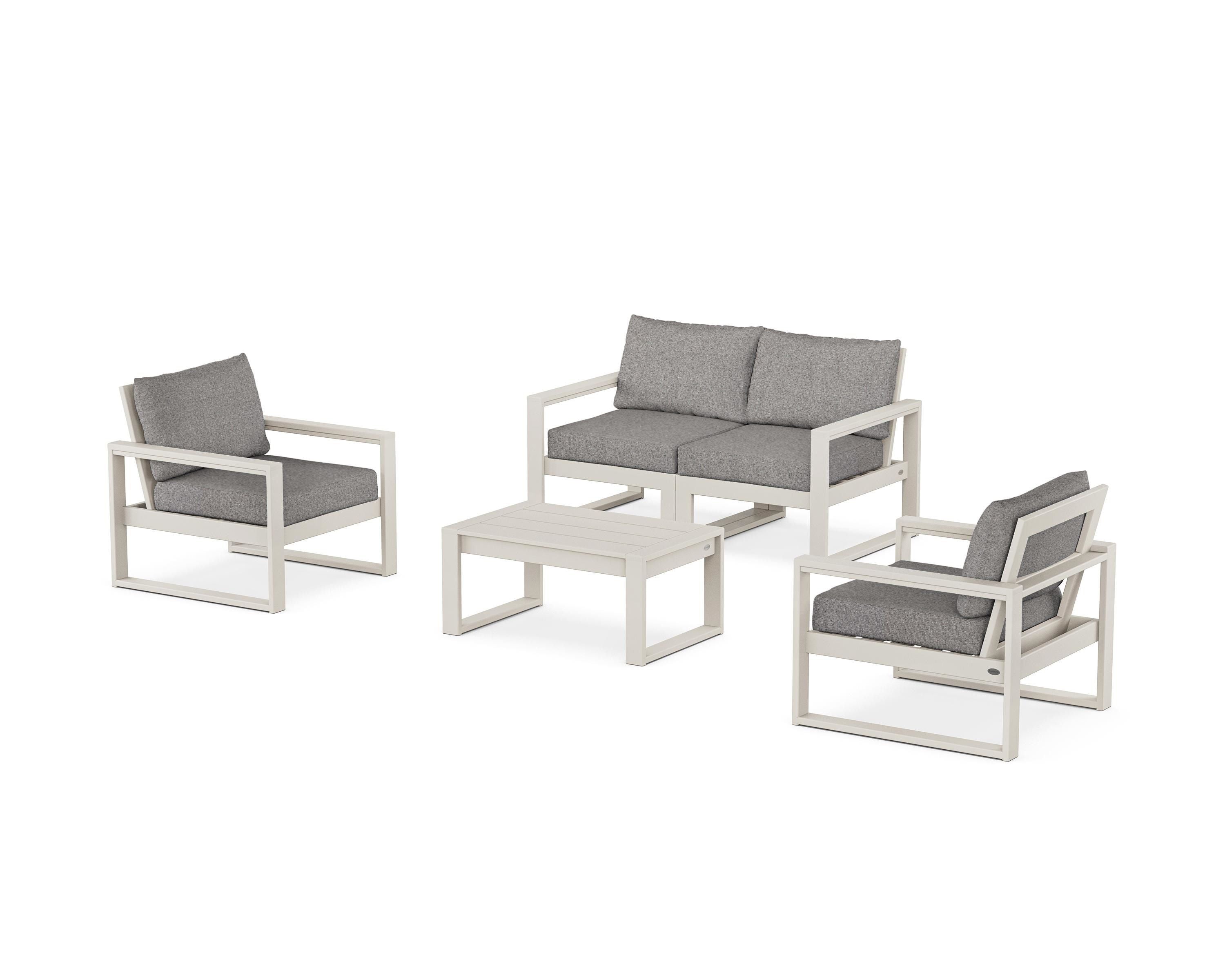 POLYWOOD EDGE Sectional 4-Piece Deep Seating Set with Loveseat in Sand / Grey Mist
