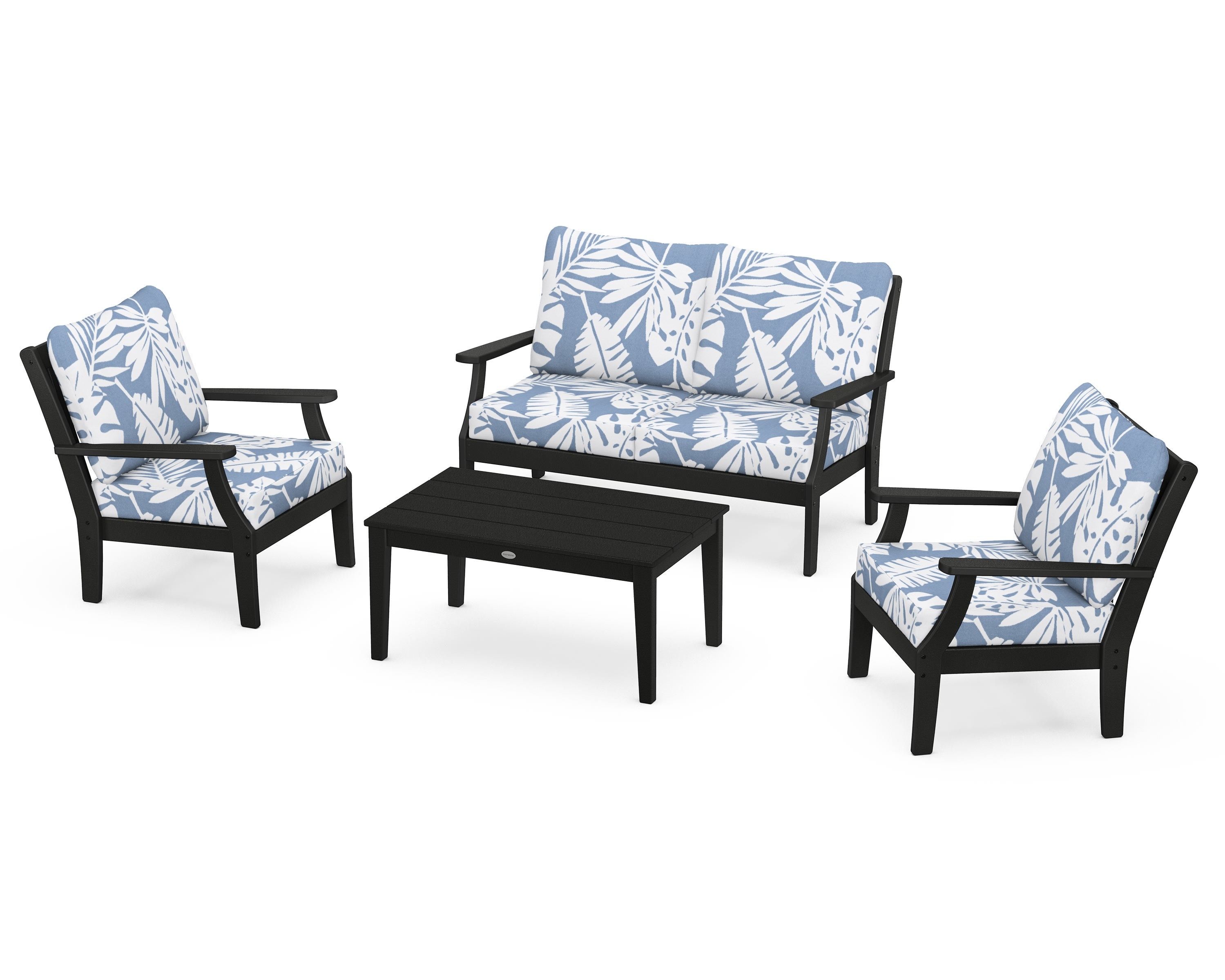 POLYWOOD Braxton 4-Piece Deep Seating Chair Set in Black / Leaf Sky Blue