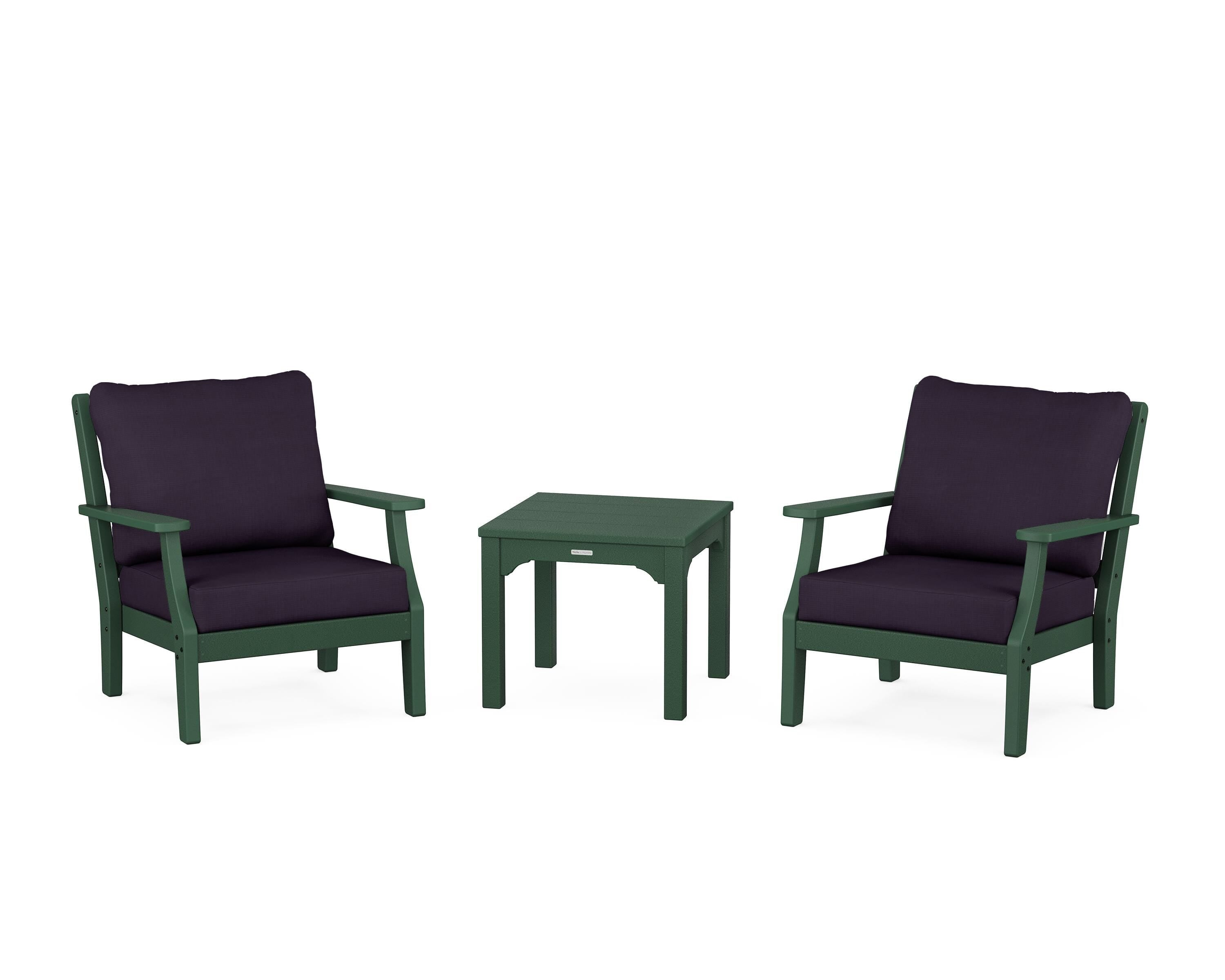 Martha Stewart by POLYWOOD Chinoiserie 3-Piece Deep Seating Set in Green / Navy Linen