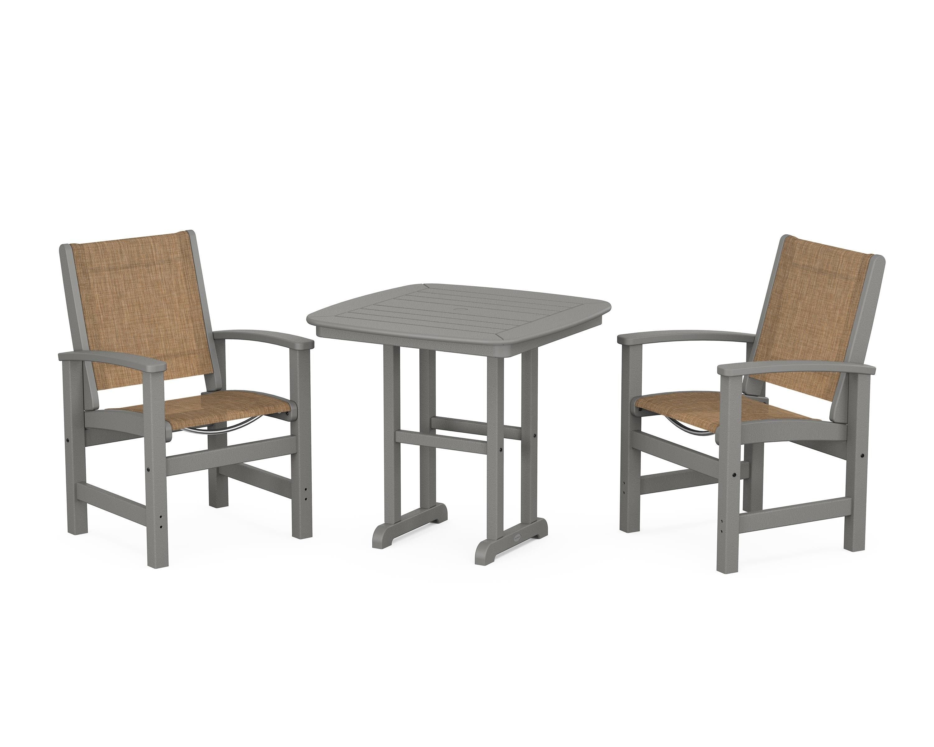 POLYWOOD Coastal 3-Piece Dining Set in Slate Grey / Burlap Sling