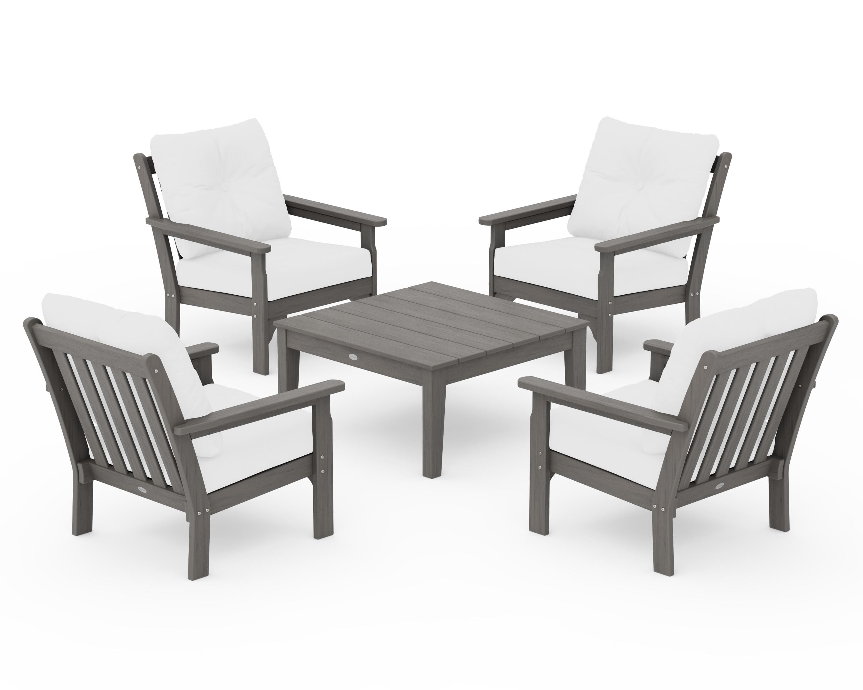 POLYWOOD Vineyard 5-Piece Deep Seating Conversation Set in Driftwood / Natural
