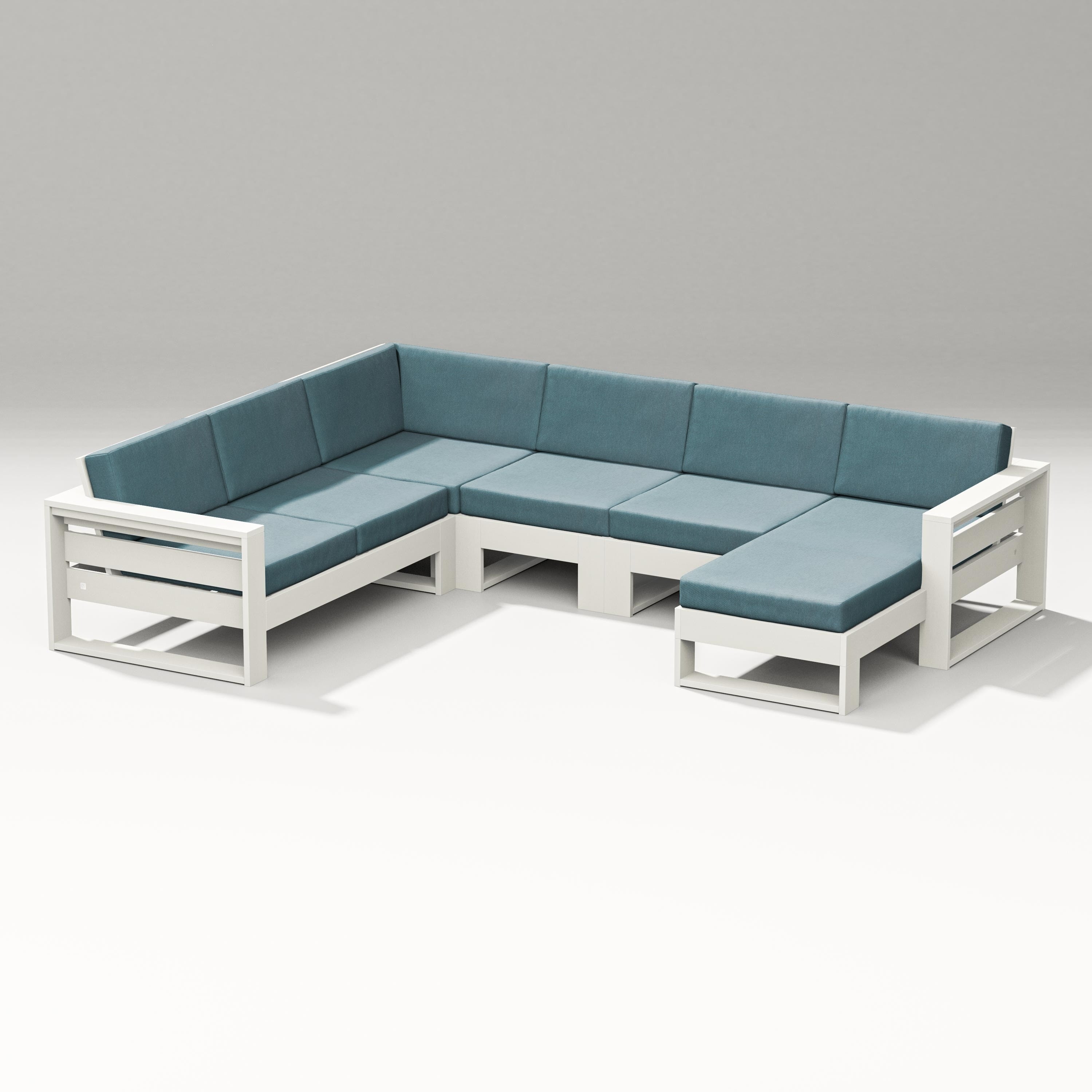 PW Designer Series Latitude Corner Sectional with Right Chaise in Vintage White / Ocean Teal