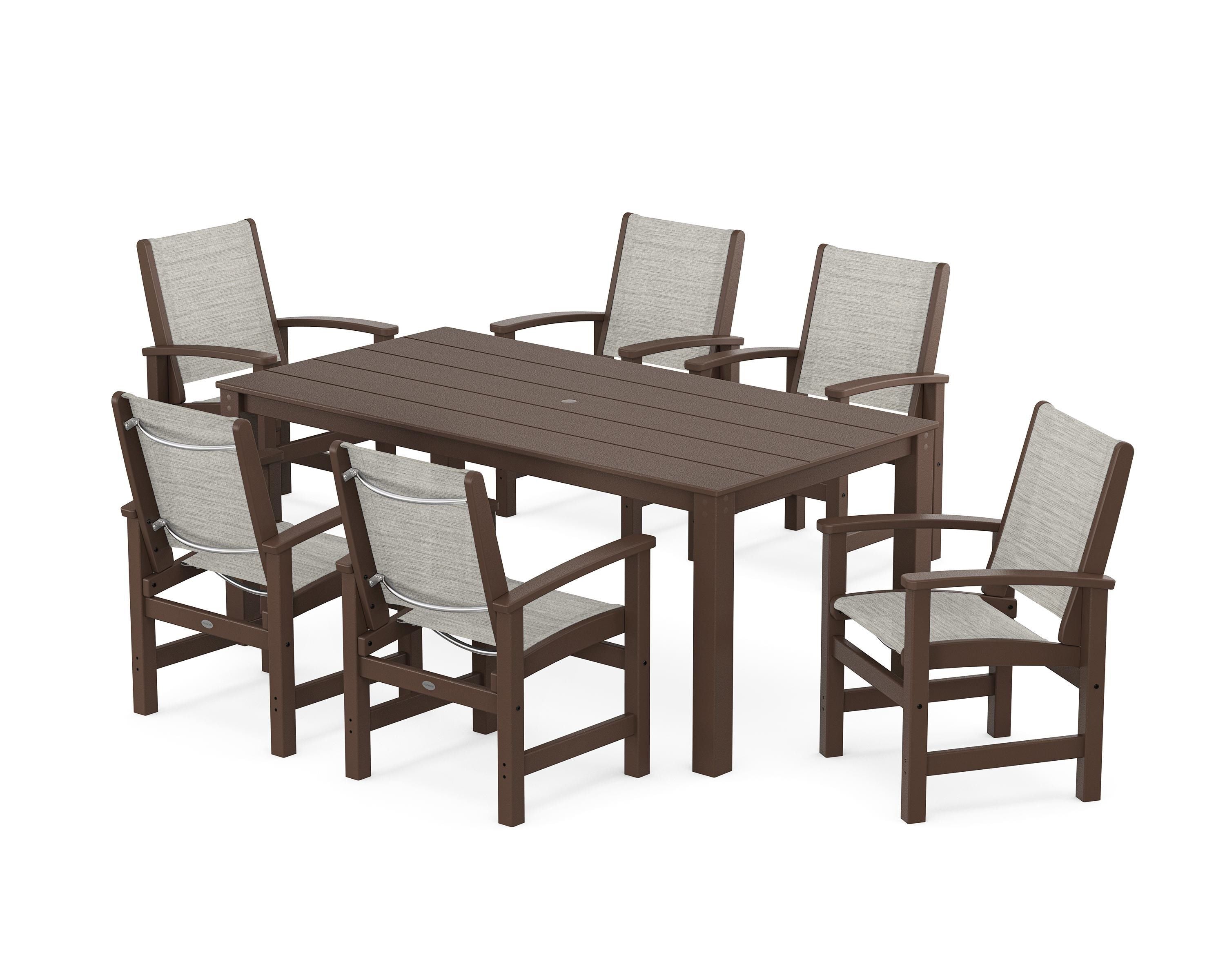 POLYWOOD Coastal 7-Piece Parsons Dining Set in Mahogany / Birch Sling