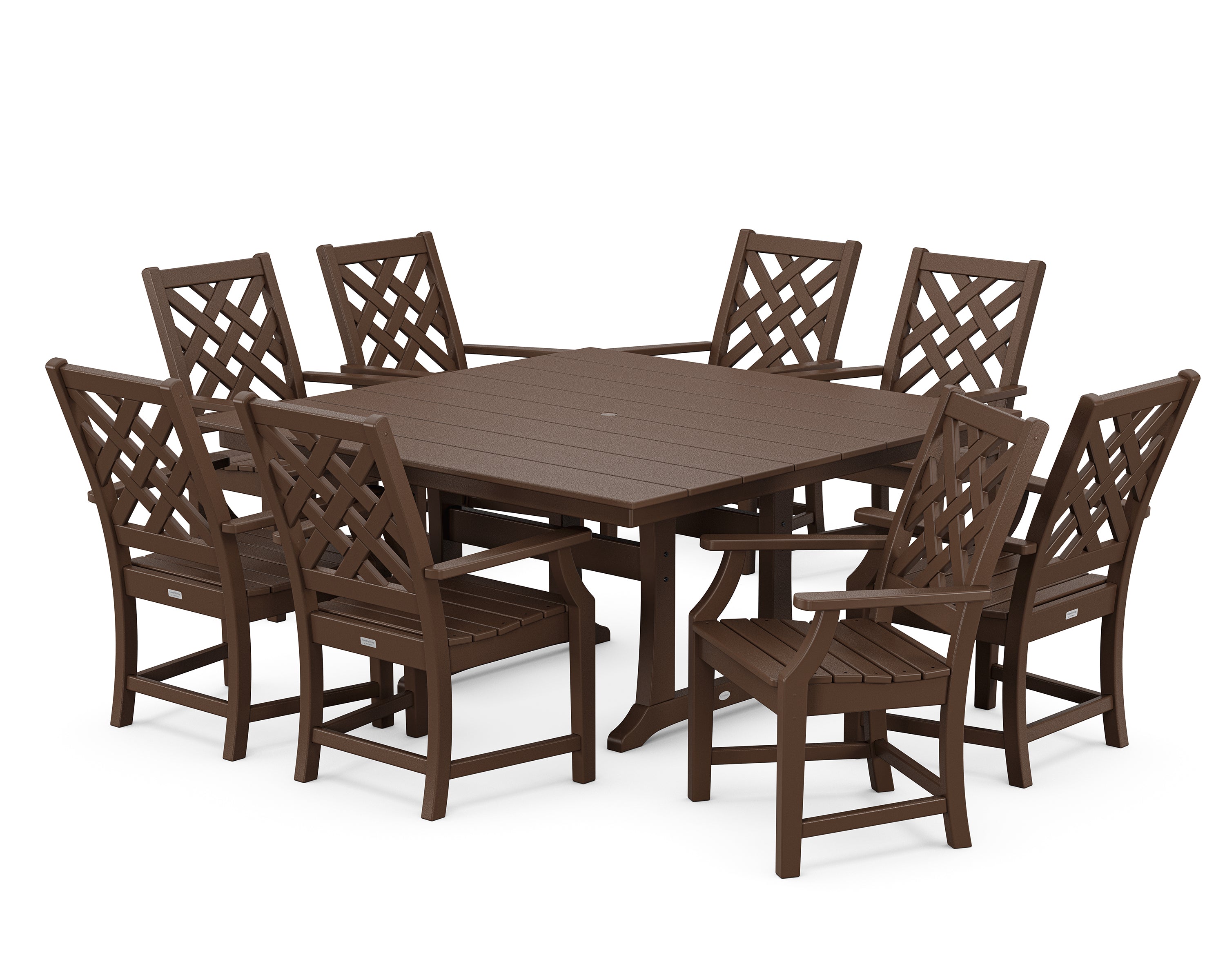 Country Living Wovendale 9-Piece Square Farmhouse Dining Set with Trestle Legs in Mahogany