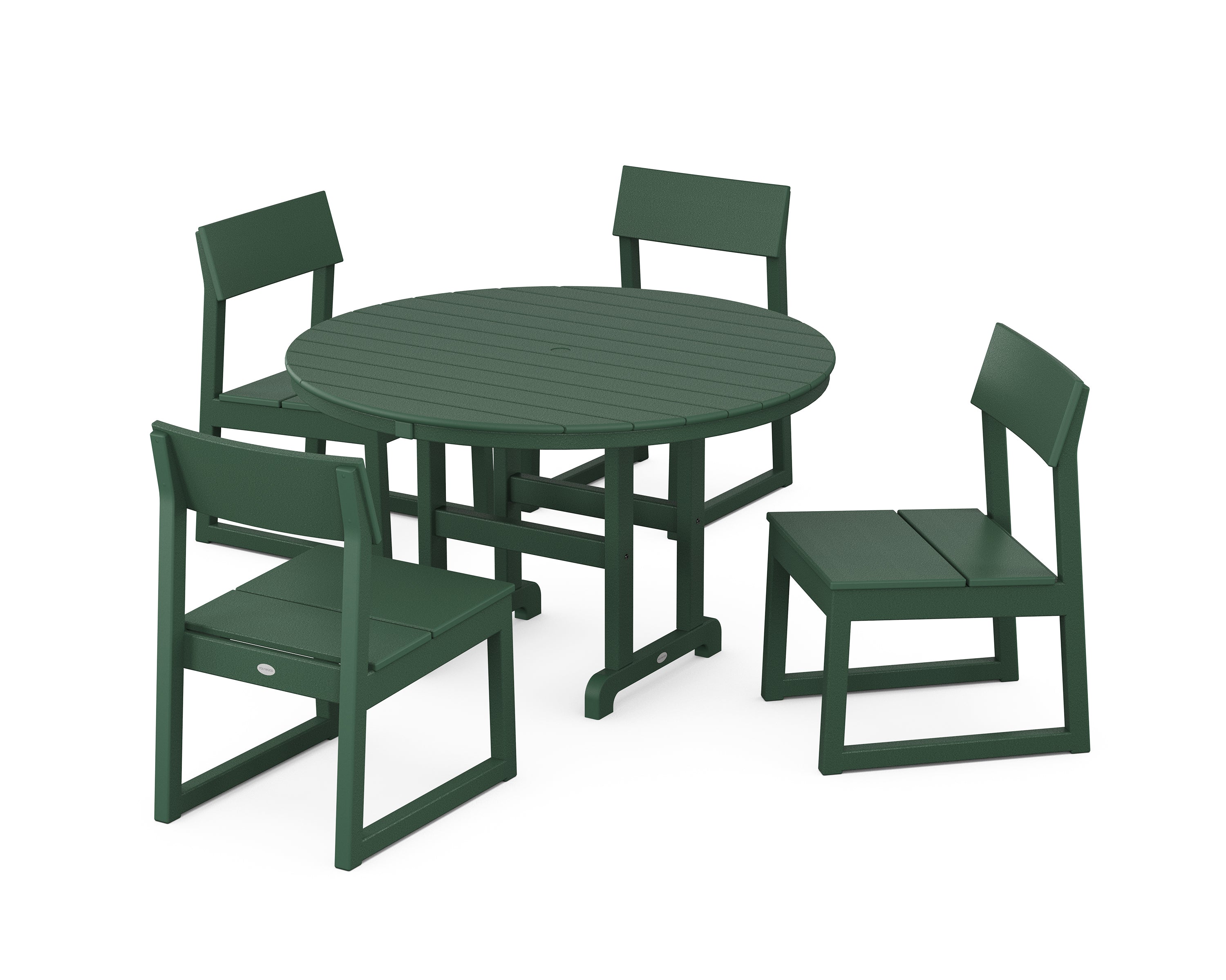 POLYWOOD® EDGE Side Chair 5-Piece Round Farmhouse Dining Set in Green