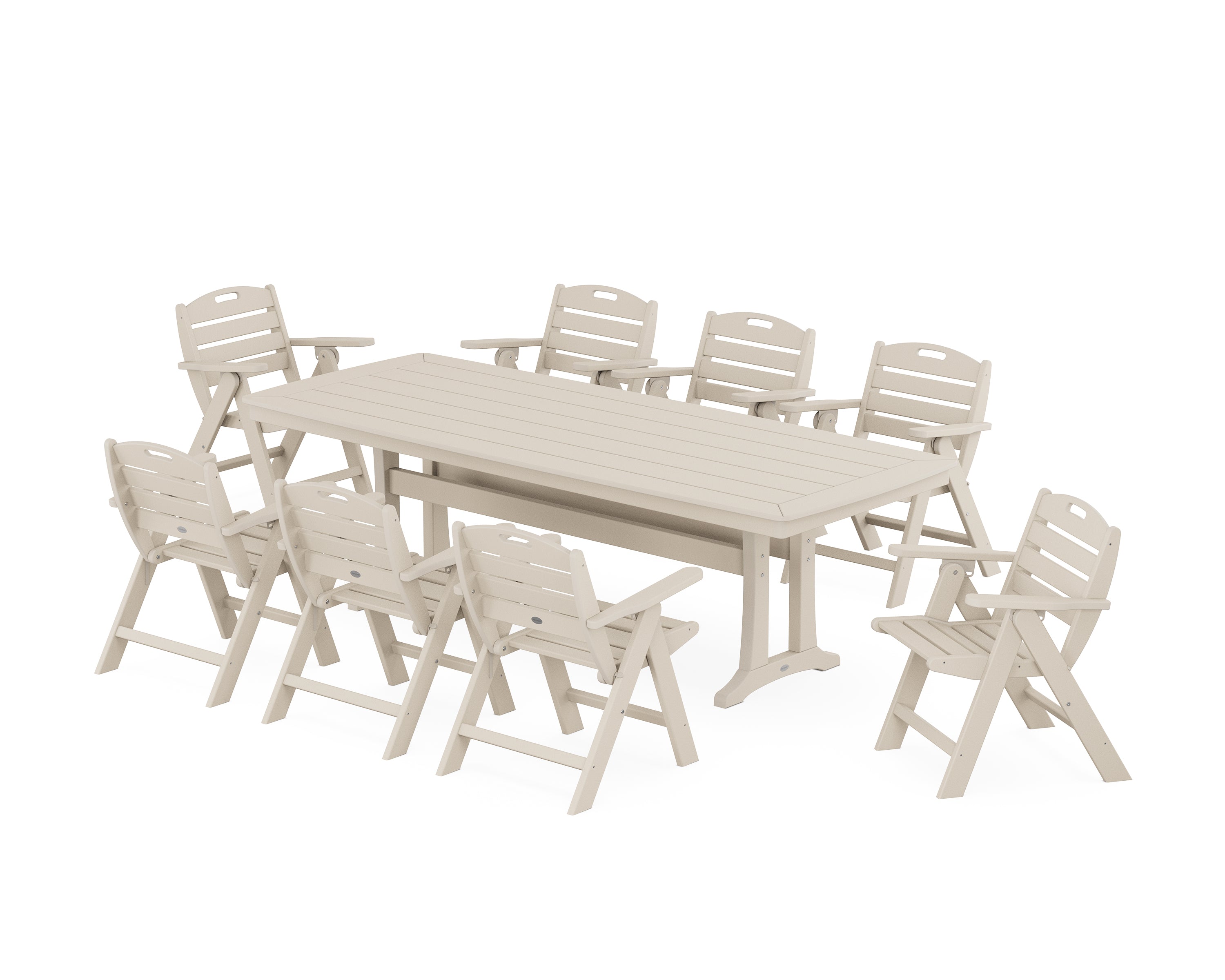 POLYWOOD® Nautical Lowback 9-Piece Dining Set with Trestle Legs in Sand