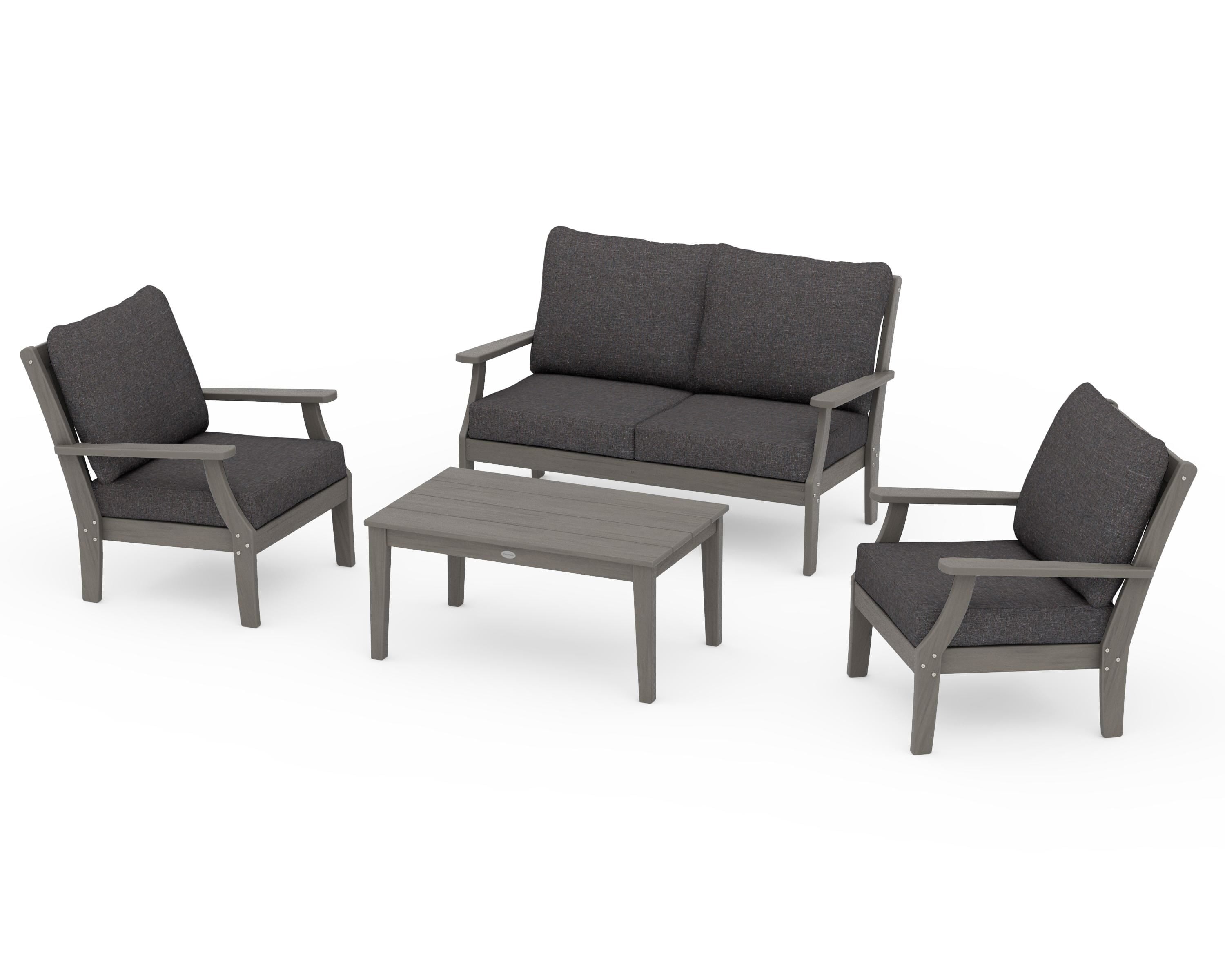 POLYWOOD Braxton 4-Piece Deep Seating Chair Set in Driftwood / Ash Charcoal