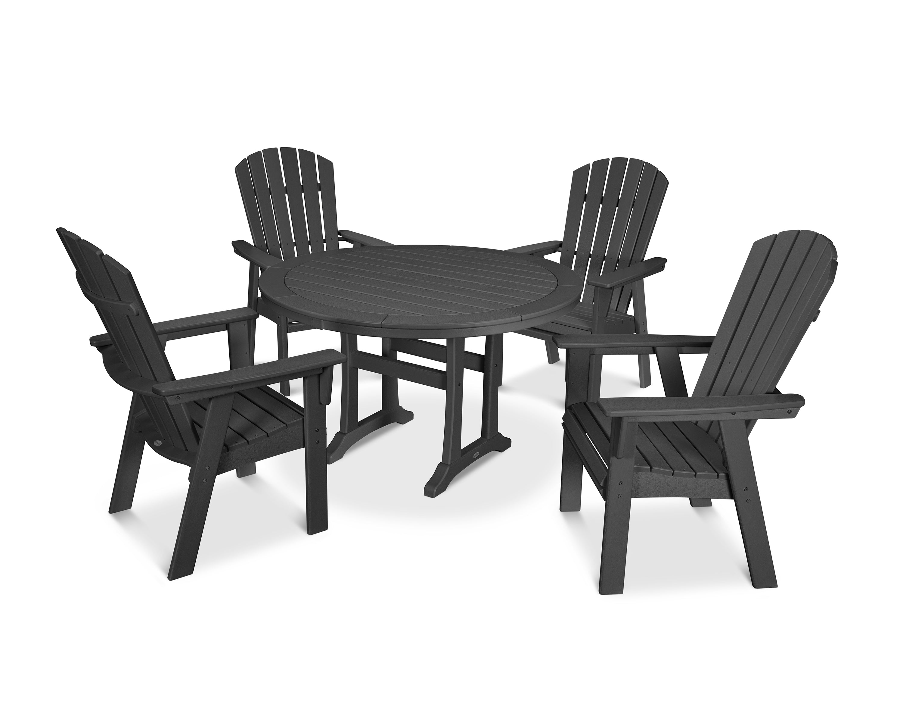 POLYWOOD® Nautical Curveback Adirondack 5-Piece Round Dining Set with Trestle Legs in Black
