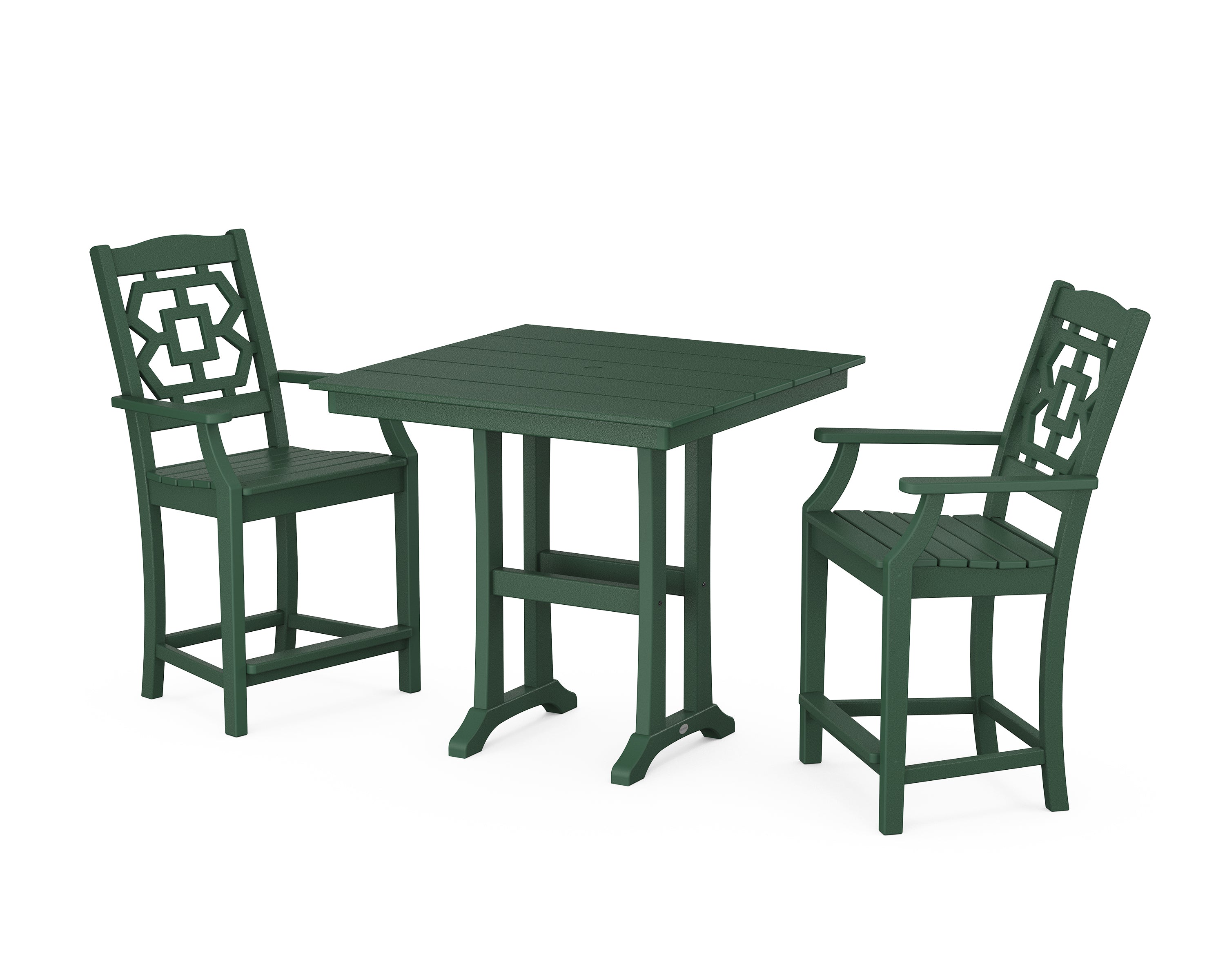 Martha Stewart by POLYWOOD® Chinoiserie 3-Piece Farmhouse Counter Set with Trestle Legs in Green