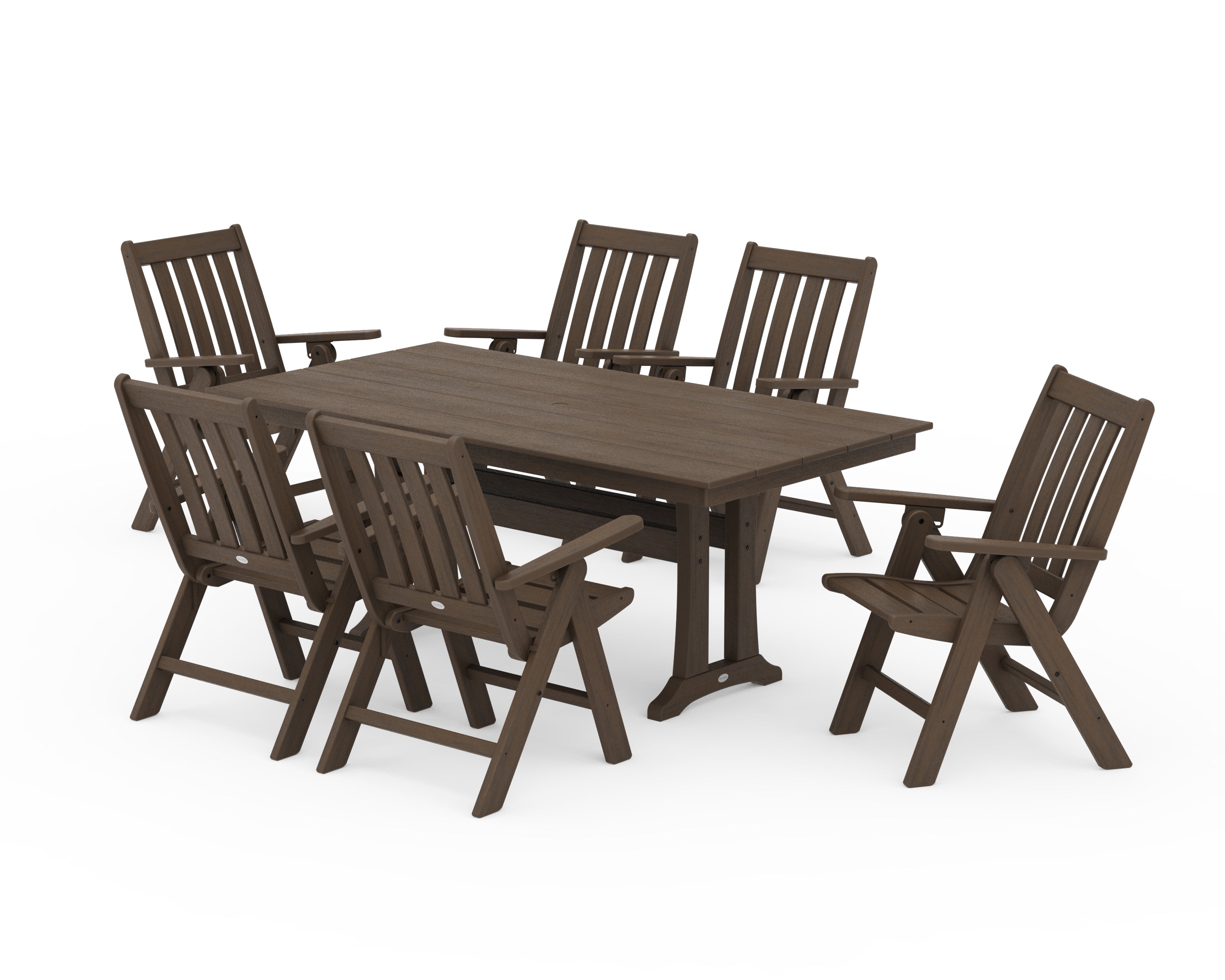 POLYWOOD Vineyard Folding Chair 7-Piece Farmhouse Dining Set with Trestle Legs in Kona