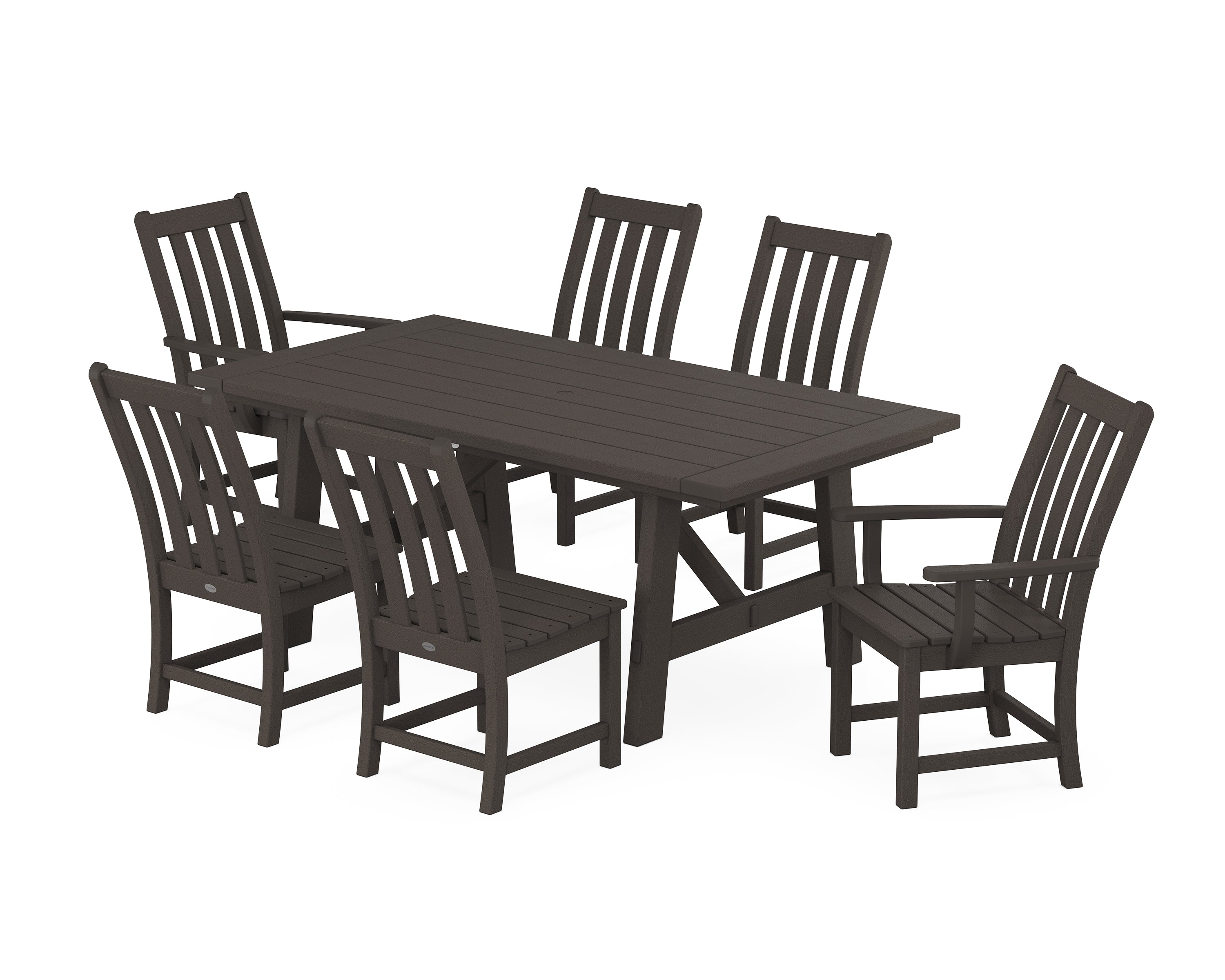 POLYWOOD® Vineyard 7-Piece Rustic Farmhouse Dining Set in Vintage Coffee