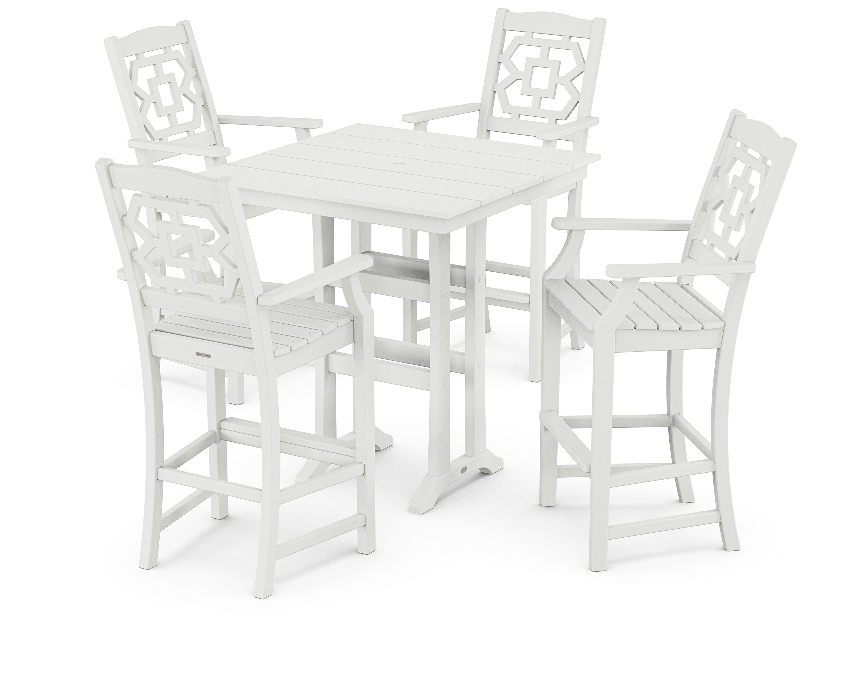 Martha Stewart by POLYWOOD Chinoiserie 5-Piece Farmhouse Bar Set with Trestle Legs in White