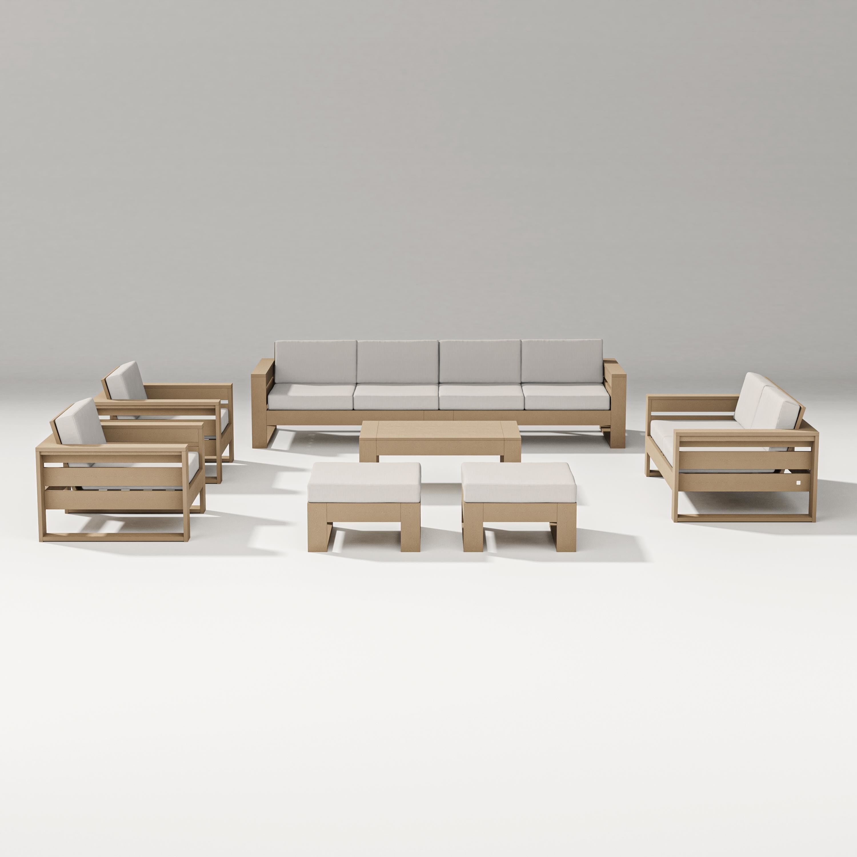 PW Designer Series Latitude 8-Piece Lounge Sofa Set in Vintage Sahara / Cast Ash