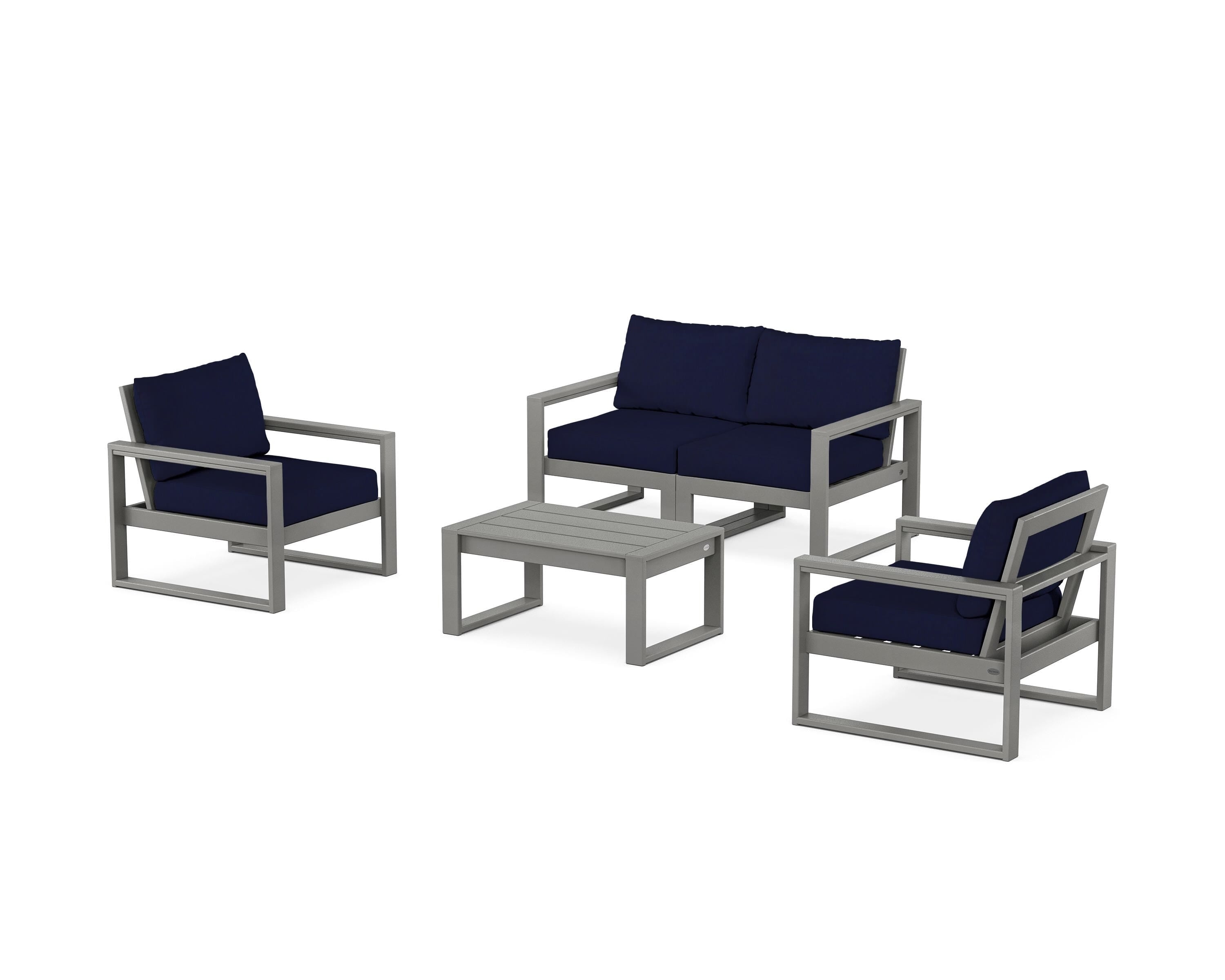 POLYWOOD EDGE Sectional 4-Piece Deep Seating Set with Loveseat in Slate Grey / Navy