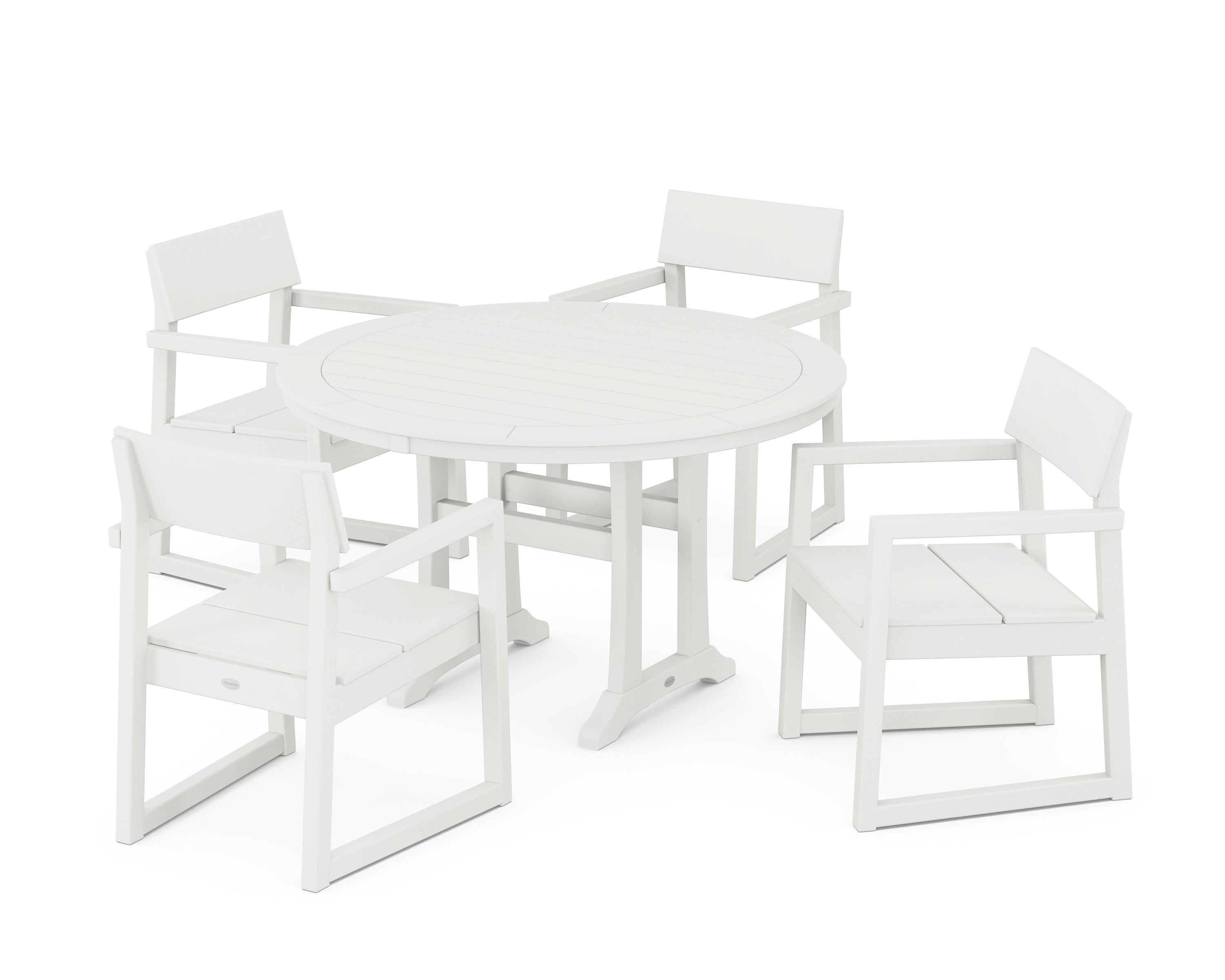 POLYWOOD® EDGE 5-Piece Round Dining Set with Trestle Legs in Vintage White