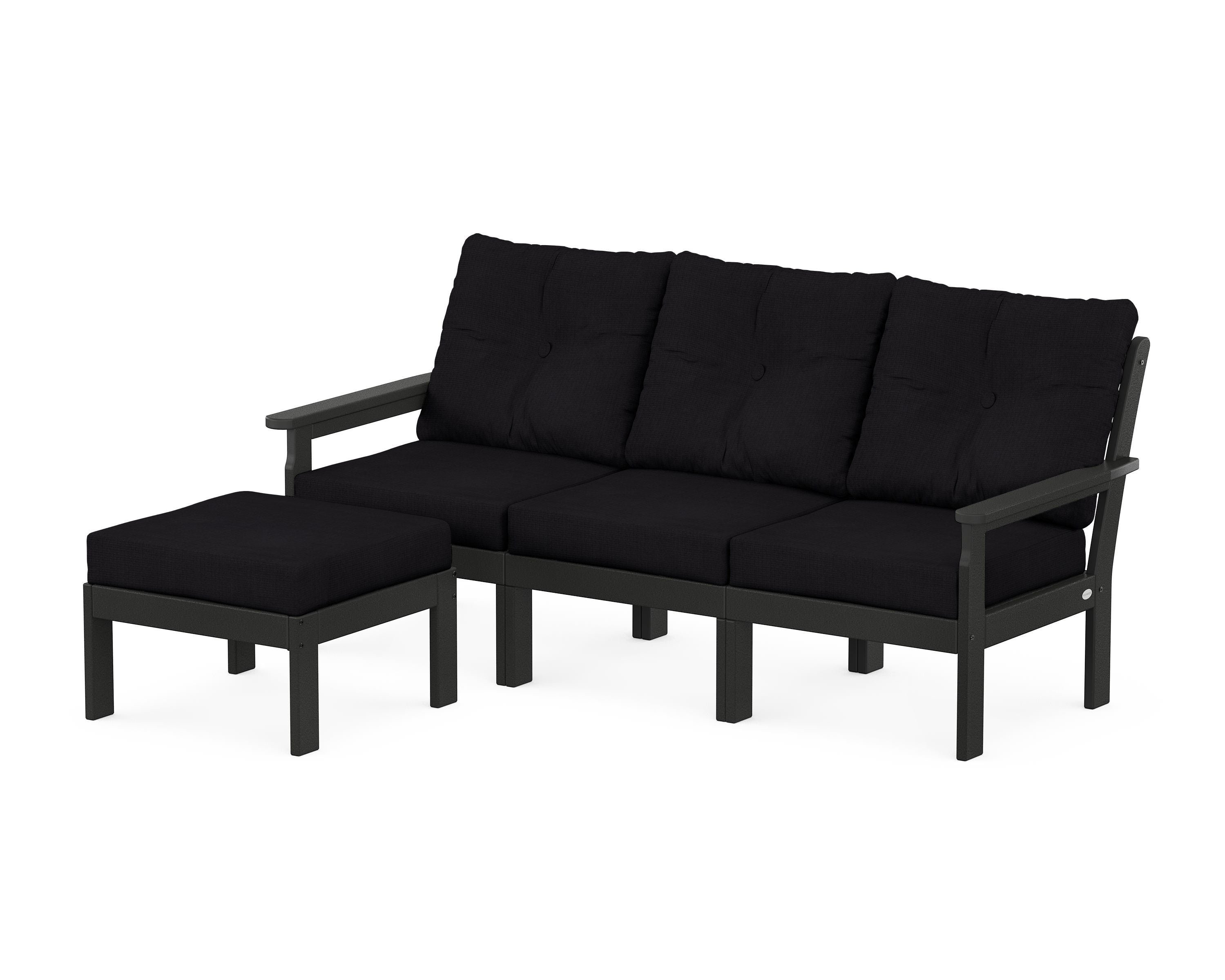 POLYWOOD Vineyard 4-Piece Sectional with Ottoman in Black / Midnight Linen