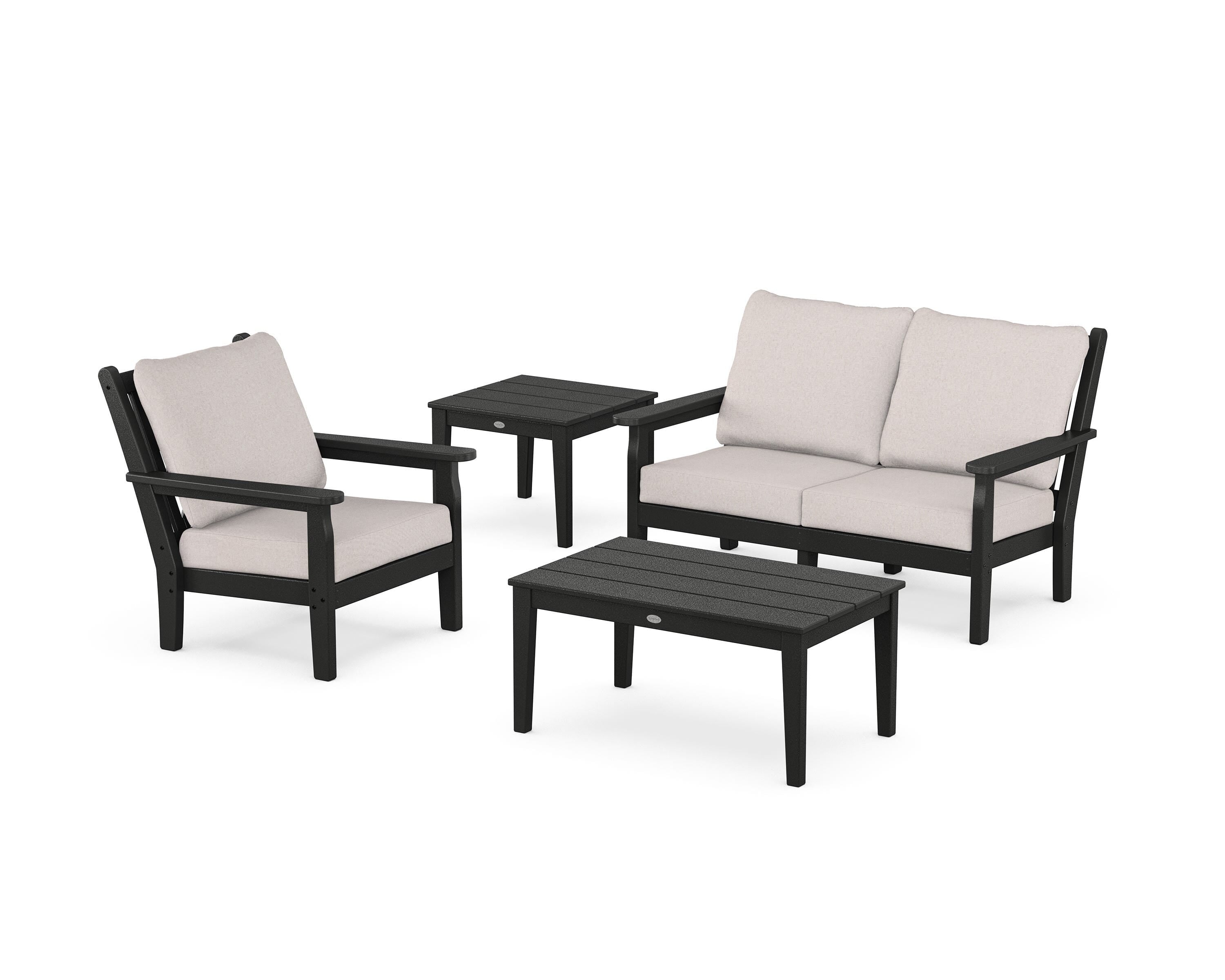 POLYWOOD Chippendale 4-Piece Deep Seating Set in Black / Dune Burlap