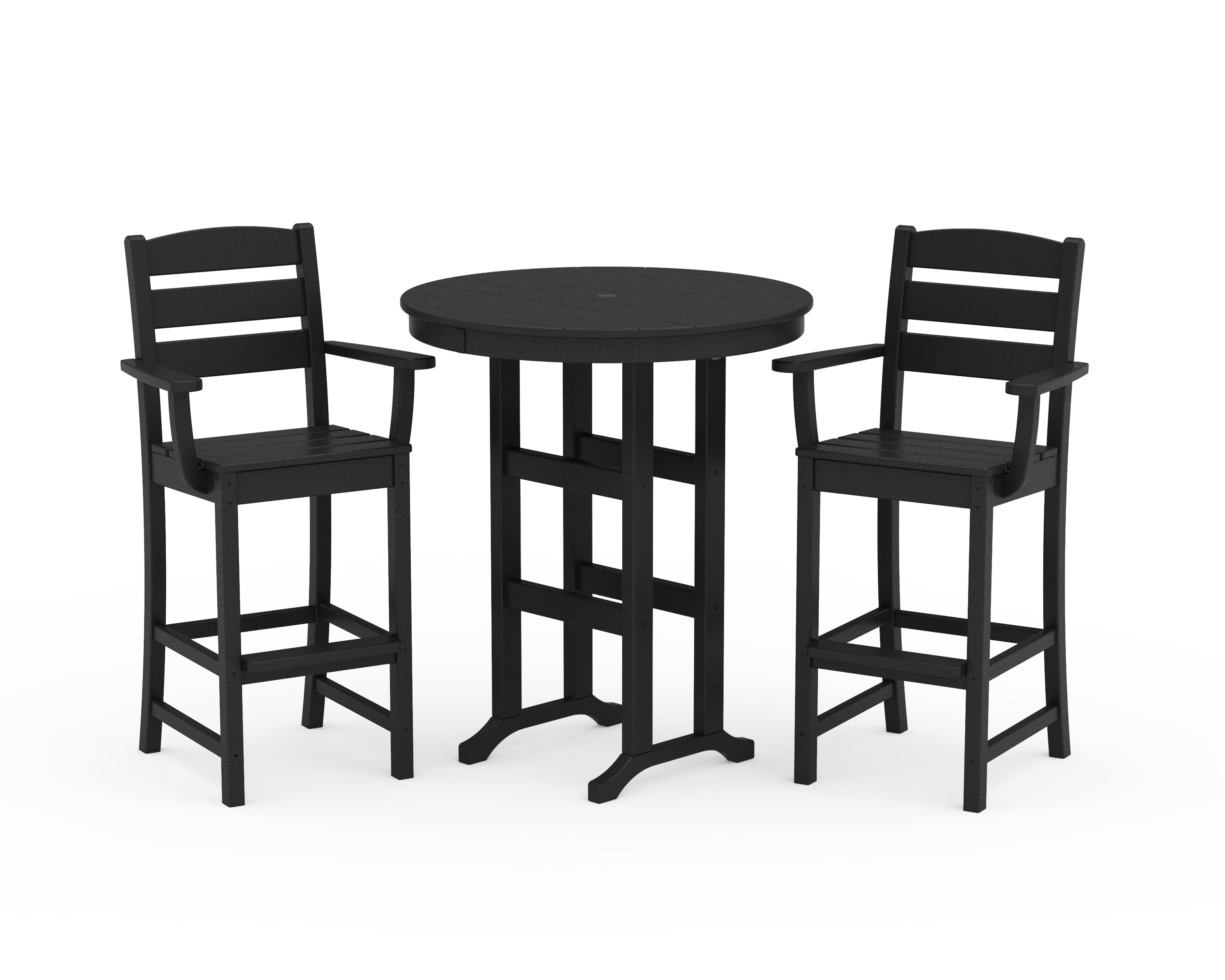 POLYWOOD Lakeside 3-Piece Round Bar Arm Chair Set in Black