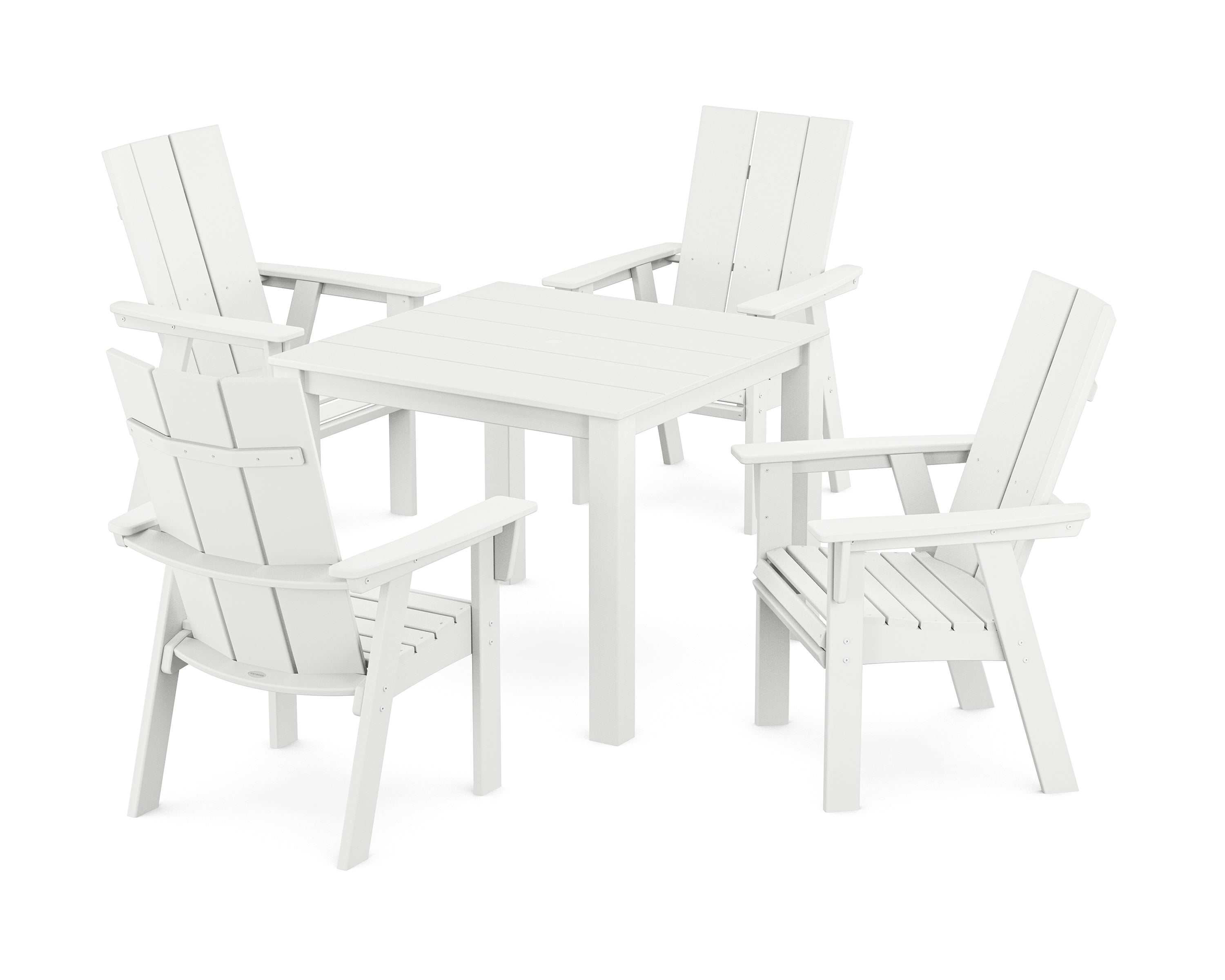 POLYWOOD® Modern Curveback Adirondack 5-Piece Parsons Dining Set in White