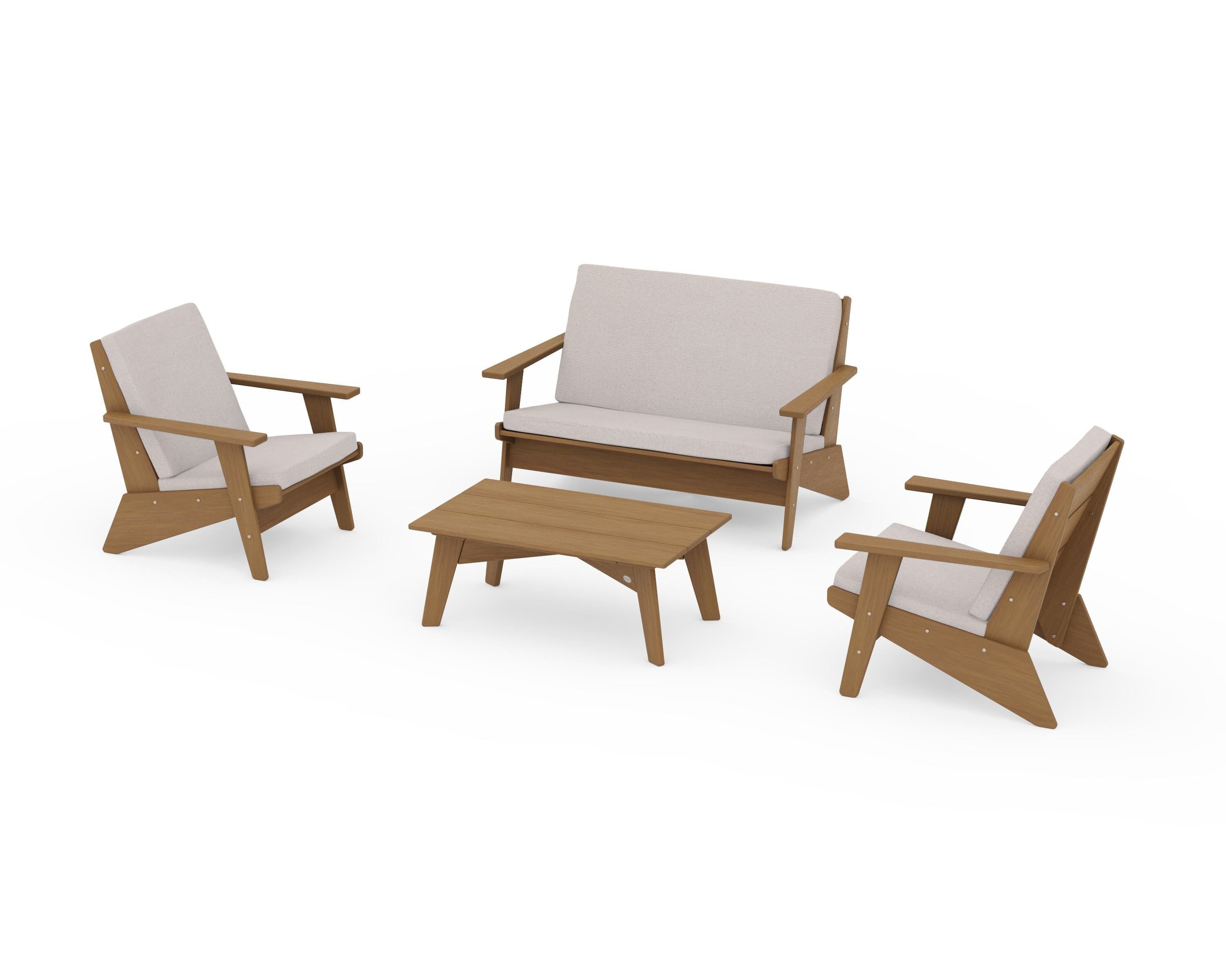 POLYWOOD Riviera Modern Lounge 4-Piece Set in Natural / Dune Burlap