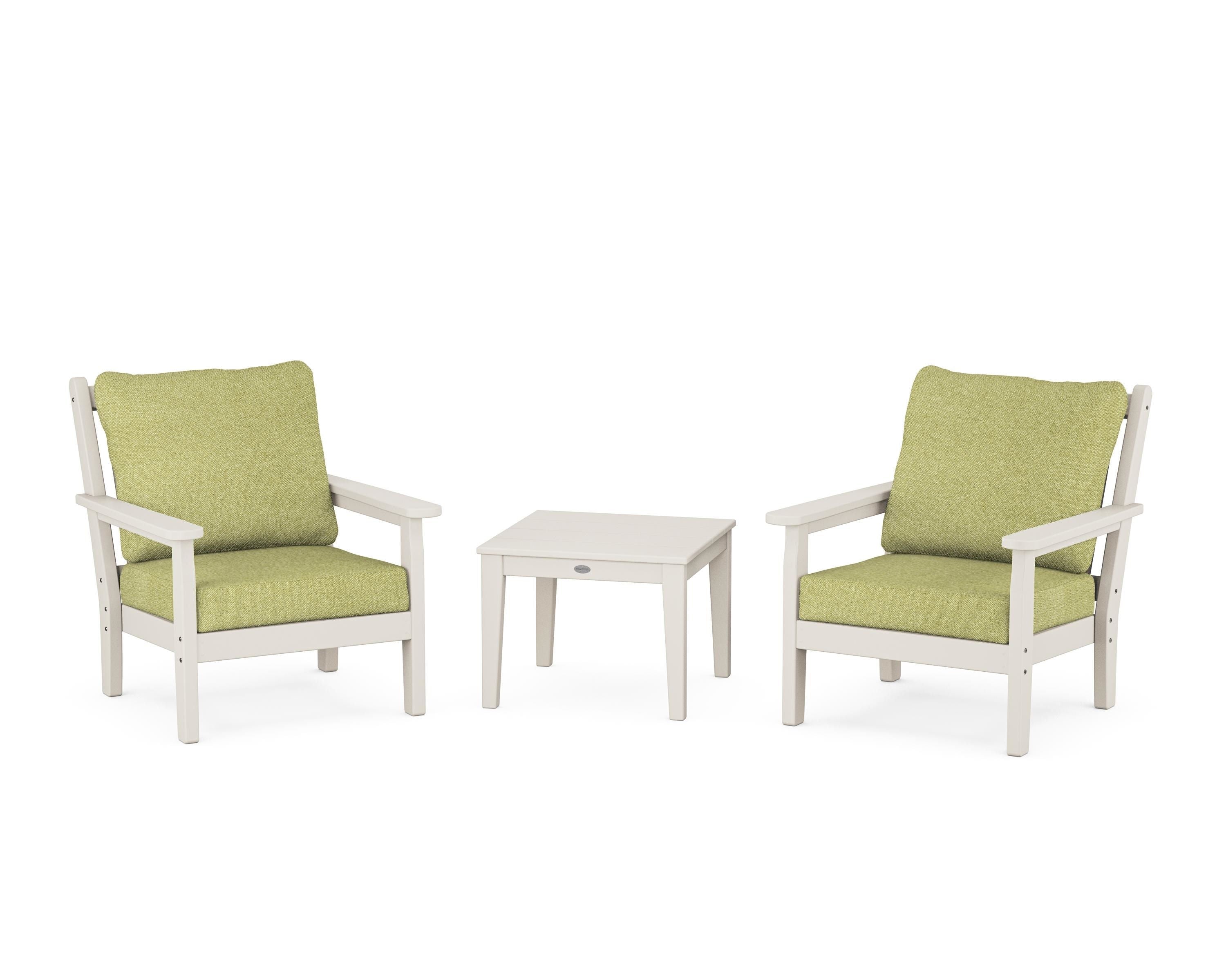 POLYWOOD Chippendale 3-Piece Deep Seating Set in Sand / Chartreuse Boucle